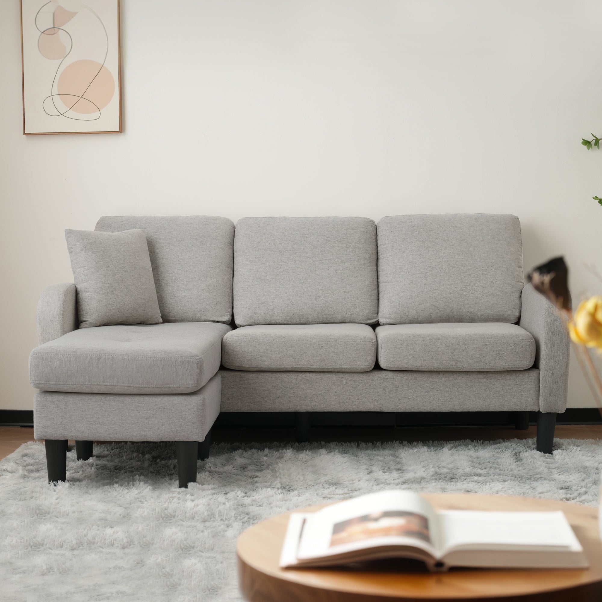 Logidon L-vormige hoekbank met chaise longue Grijs 185 x 118 cm