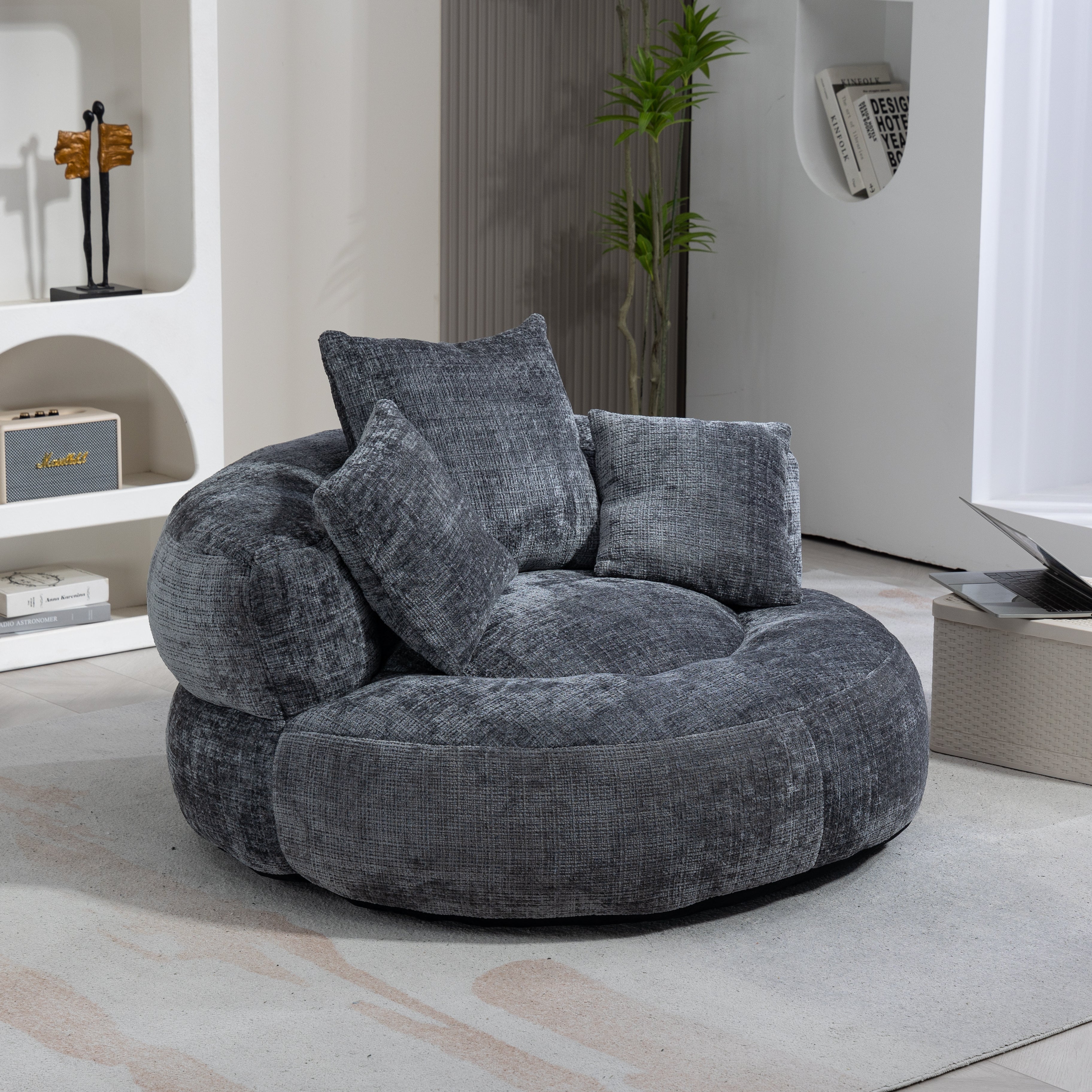 Logidon Lazy Sofa Chenille Grijs Zitzak met hoge rugleuning Lounge
