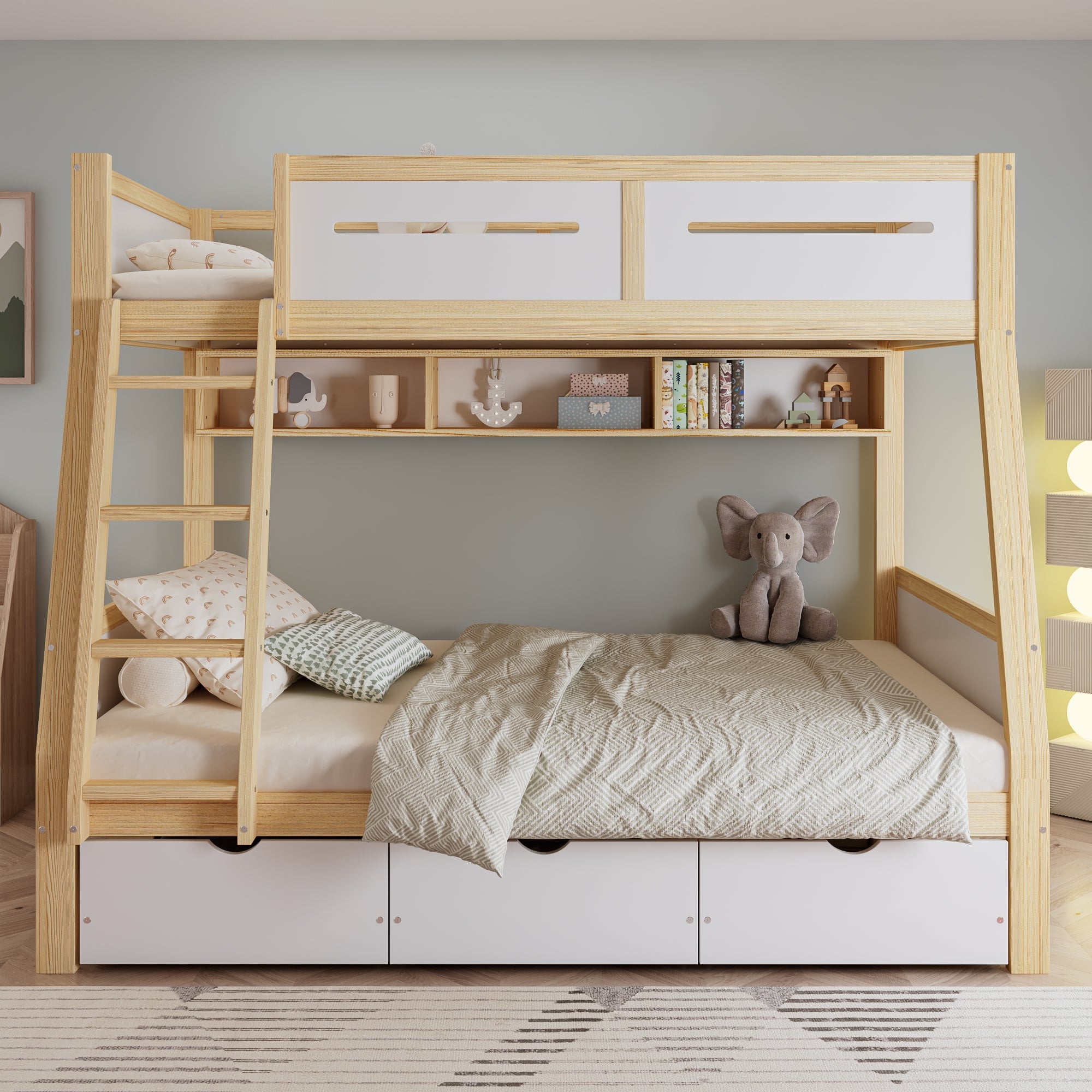 Logidon stapelbed met drie lades wit naturel 90x200 120x200