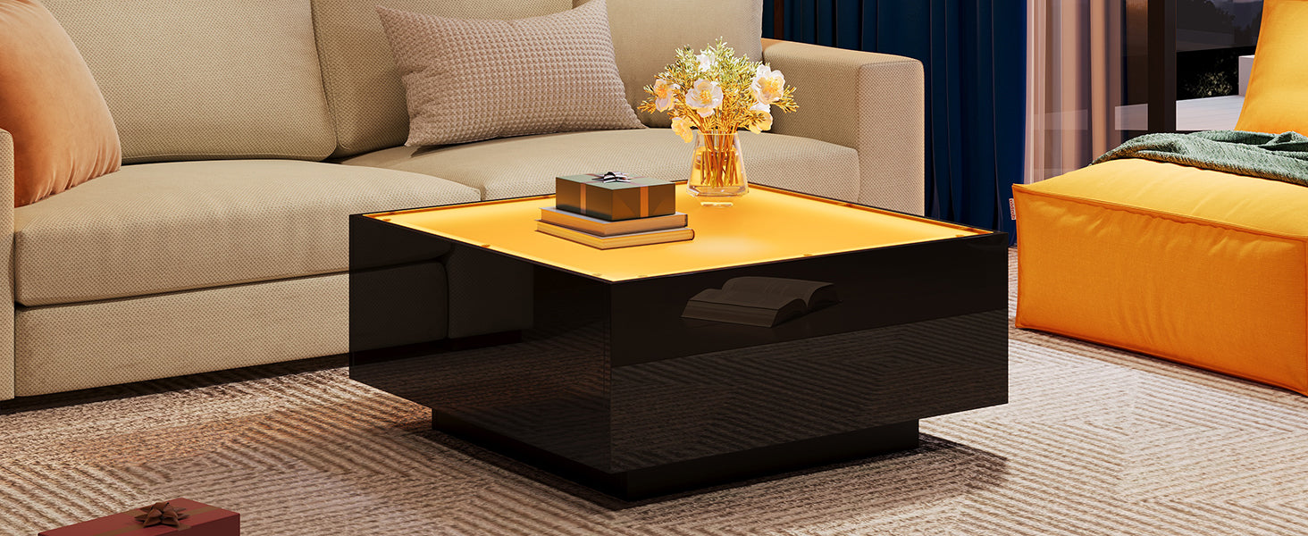 Logidon salontafel 70x70 cm glazen tafelblad LED zwart