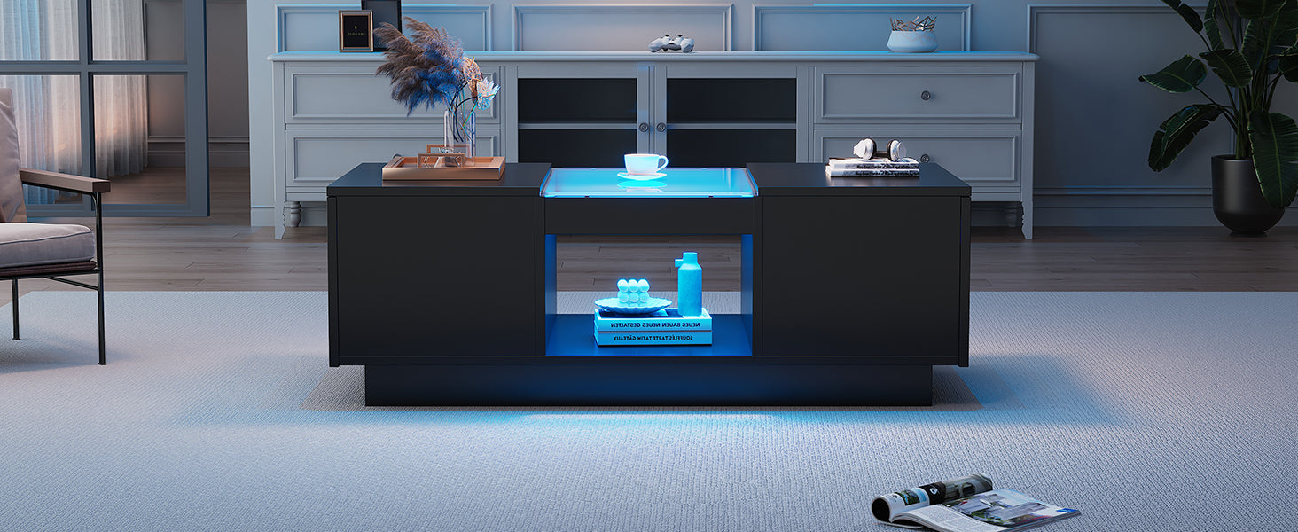 Logidon Zwarte salontafel 100x50x35,5 cm glaspanelen LED