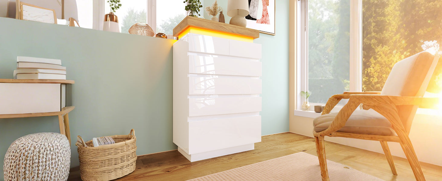 Logidon sideboard 6 drawers white 115x73x39 cm LED app control