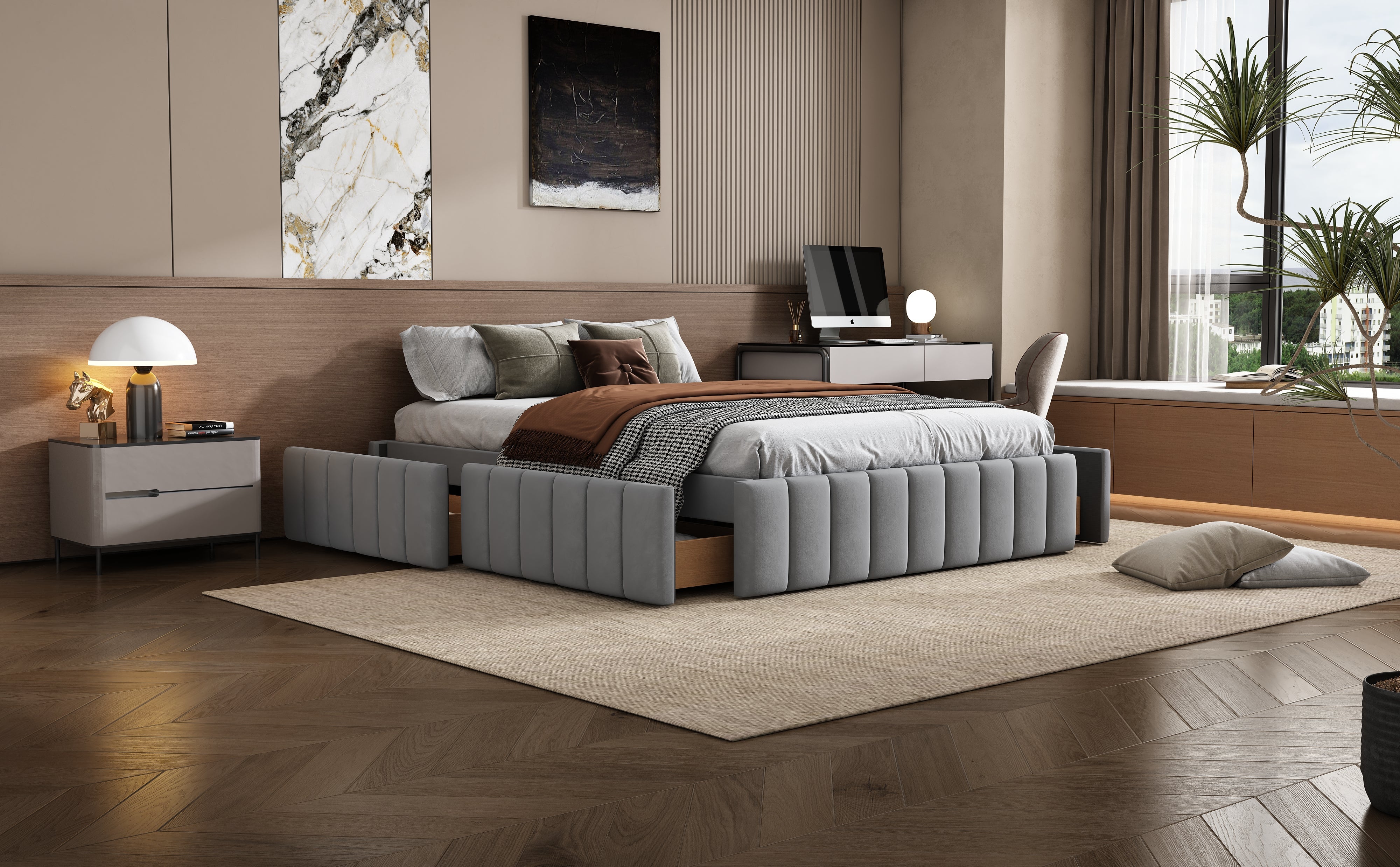 Logidon gestoffeerd bed 140 x 200 cm grijs met lattenbodem designbed