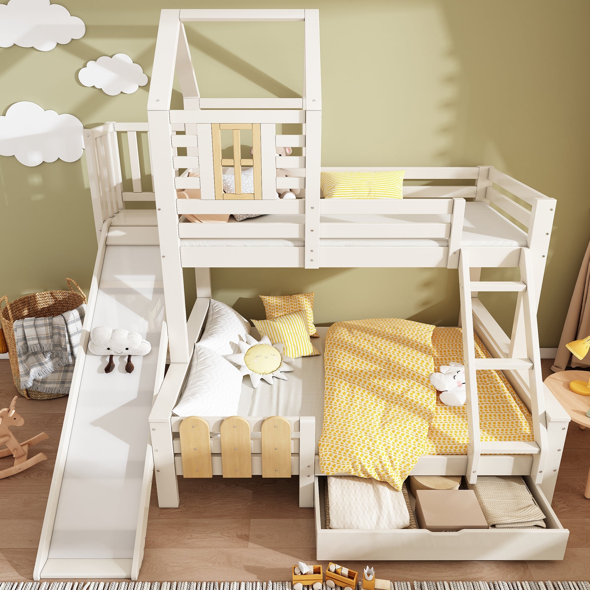 Logidon stapelbed 90x200/140x200 schuiflaadladder blokhut design