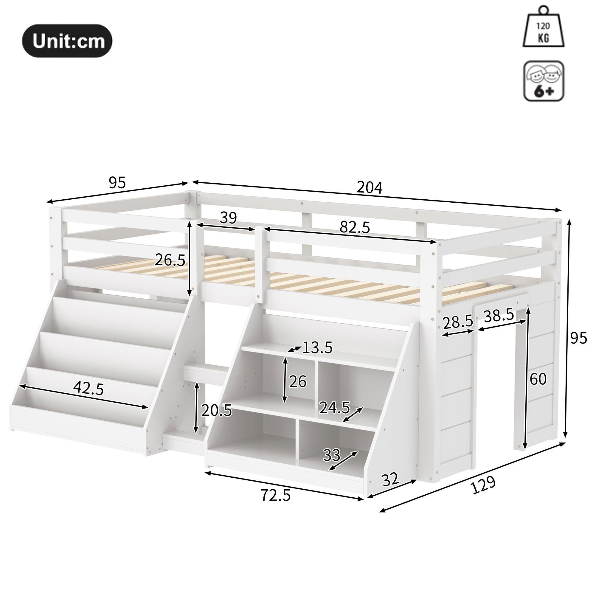 Logidon halfhoogslaper 90x200 wit met opbergplanken