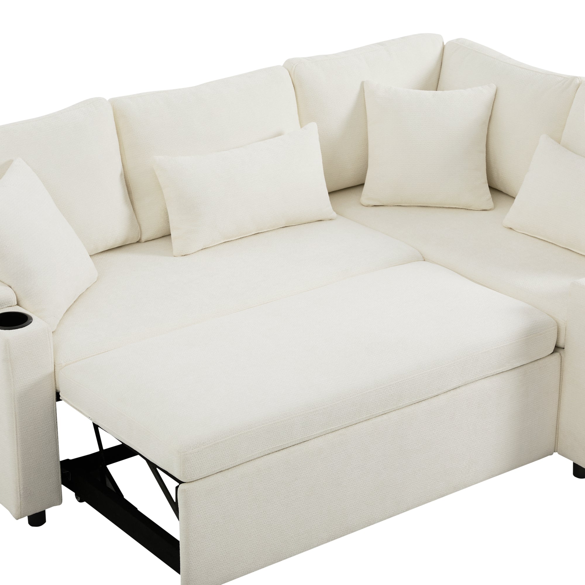 Logidon L-vorm hoekbank beige slaapbank opbergruimte USB-oplaadpoort