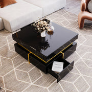Logidon high gloss coffee table with gold accents and drawers
