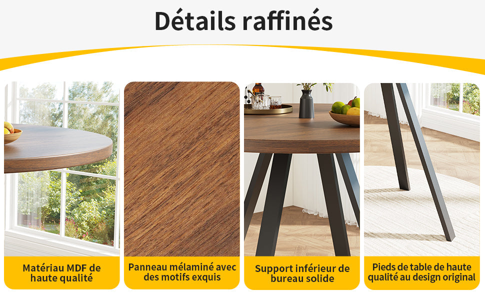 Logidon Ronde Eettafel Diameter 80 cm Walnoot Zwarte Poten