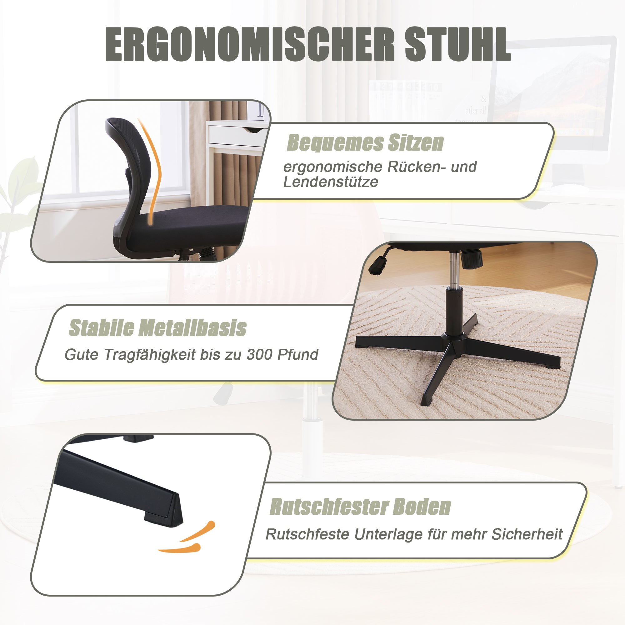 Logidon armloze bureaustoel zwart met brede vulling 360° rotatie