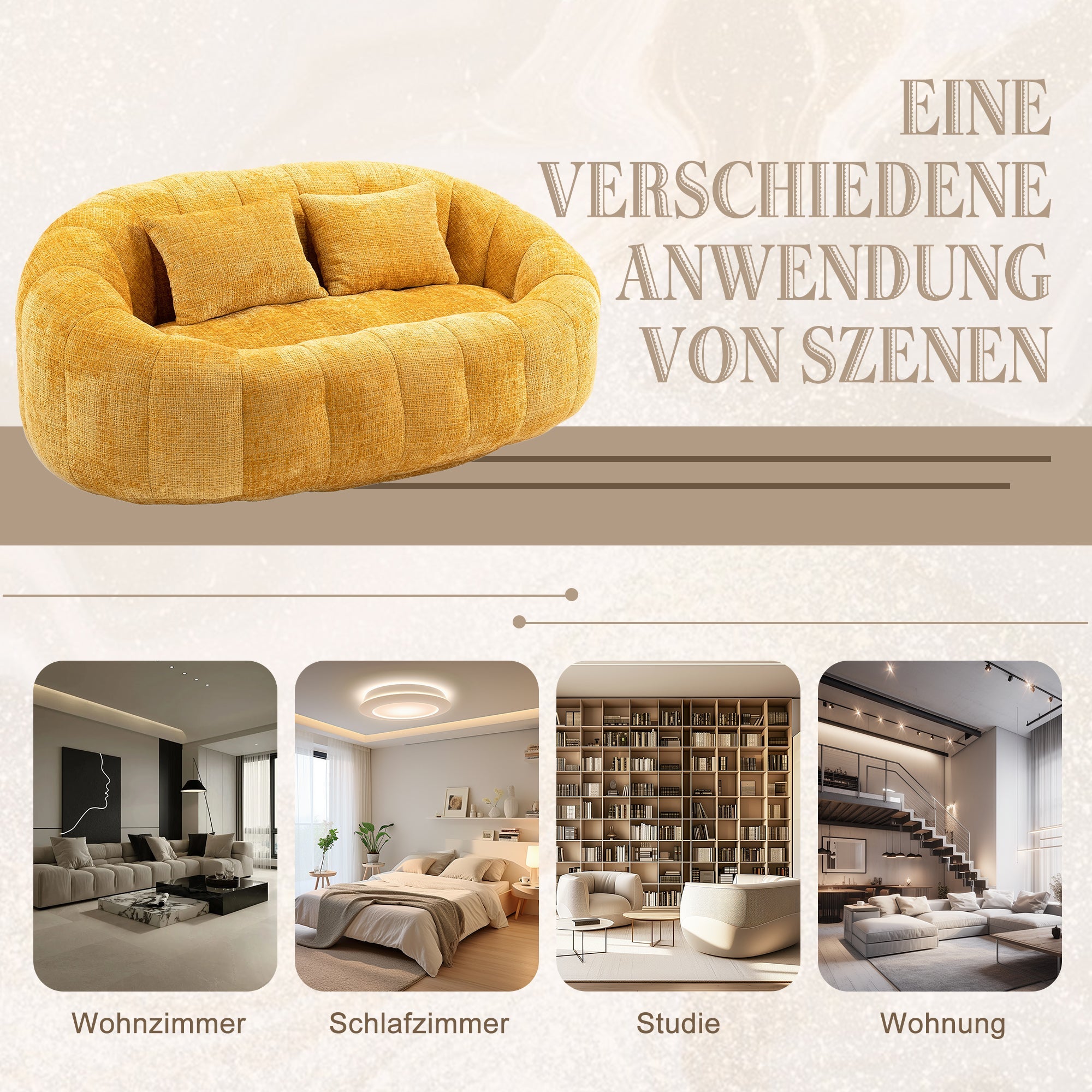 Logidon Zitzakbank Luxe Chenille Geel Ligstoel met hoge rugleuning