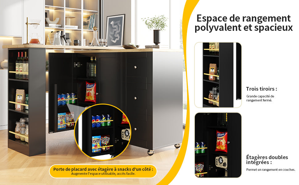 Logidon 360 graden draaibare eettafel zwart 138-209x39x104 met wielen