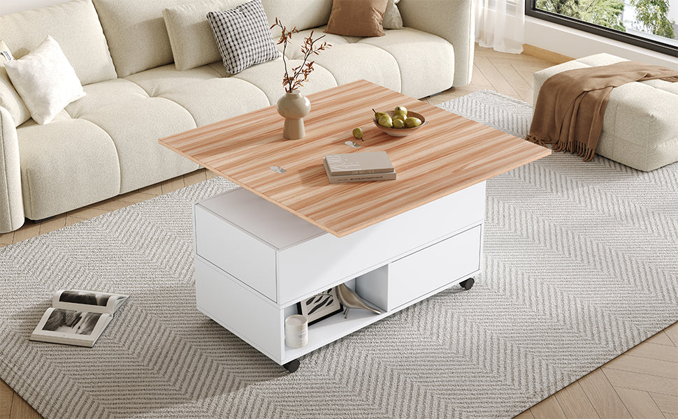 Logidon salontafel Lift Top 100x50 wit houtlook met 4 lades