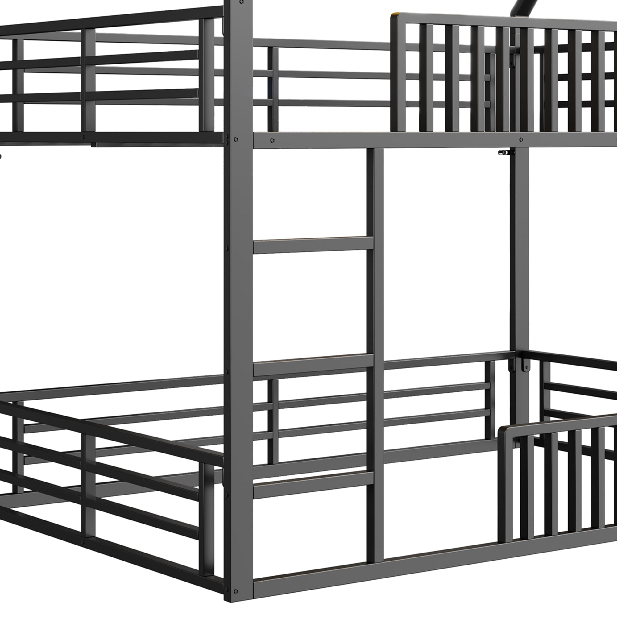 Logidon House stapelbed 140x200 met hekwerk en LED-licht zwart