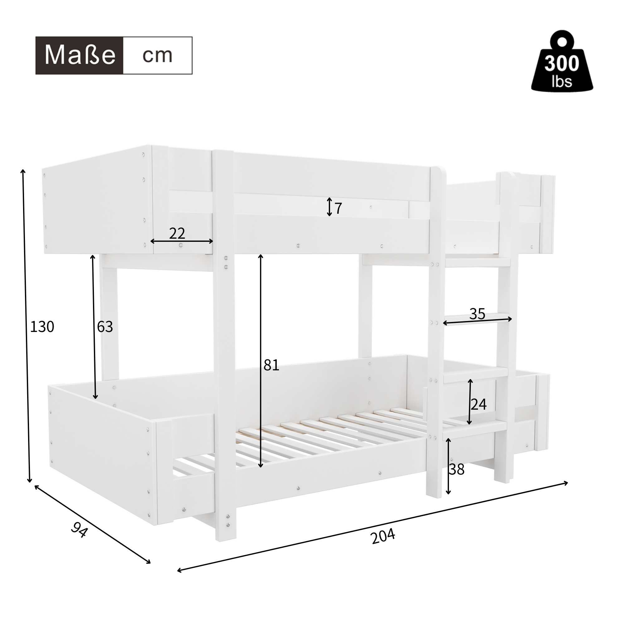 Logidon Kinderstapelbed met trap Wit 90x200cm