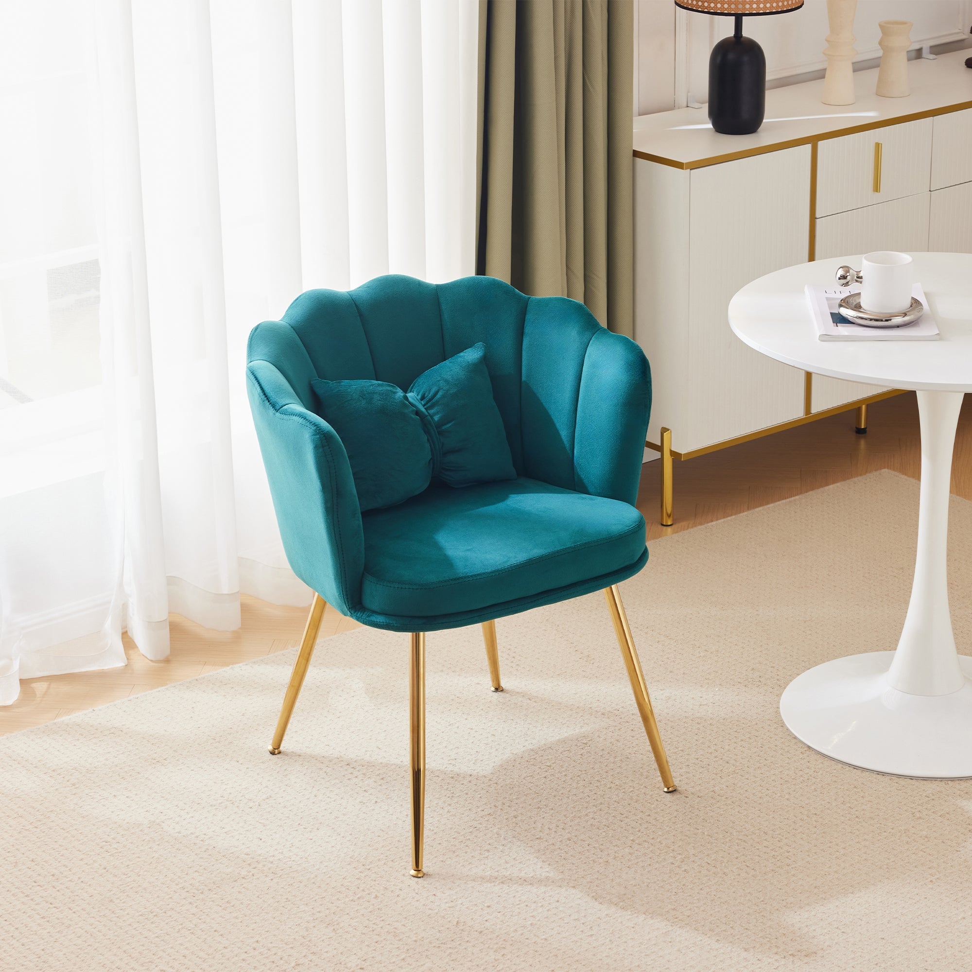 Logidon Modern Velvet Armchair Green With Gold Legs
