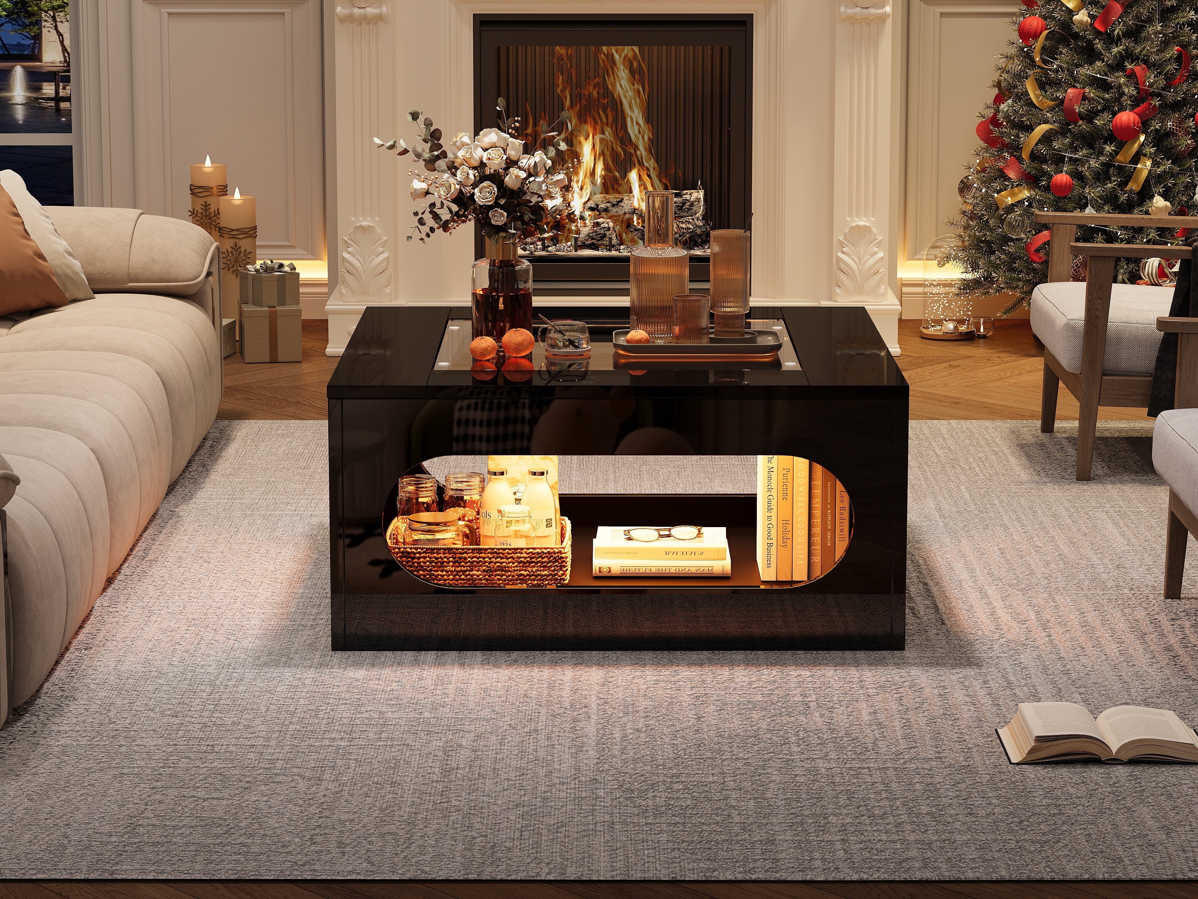 Logidon LED salontafel 70x70 cm vierkant zwart MDF glasblad