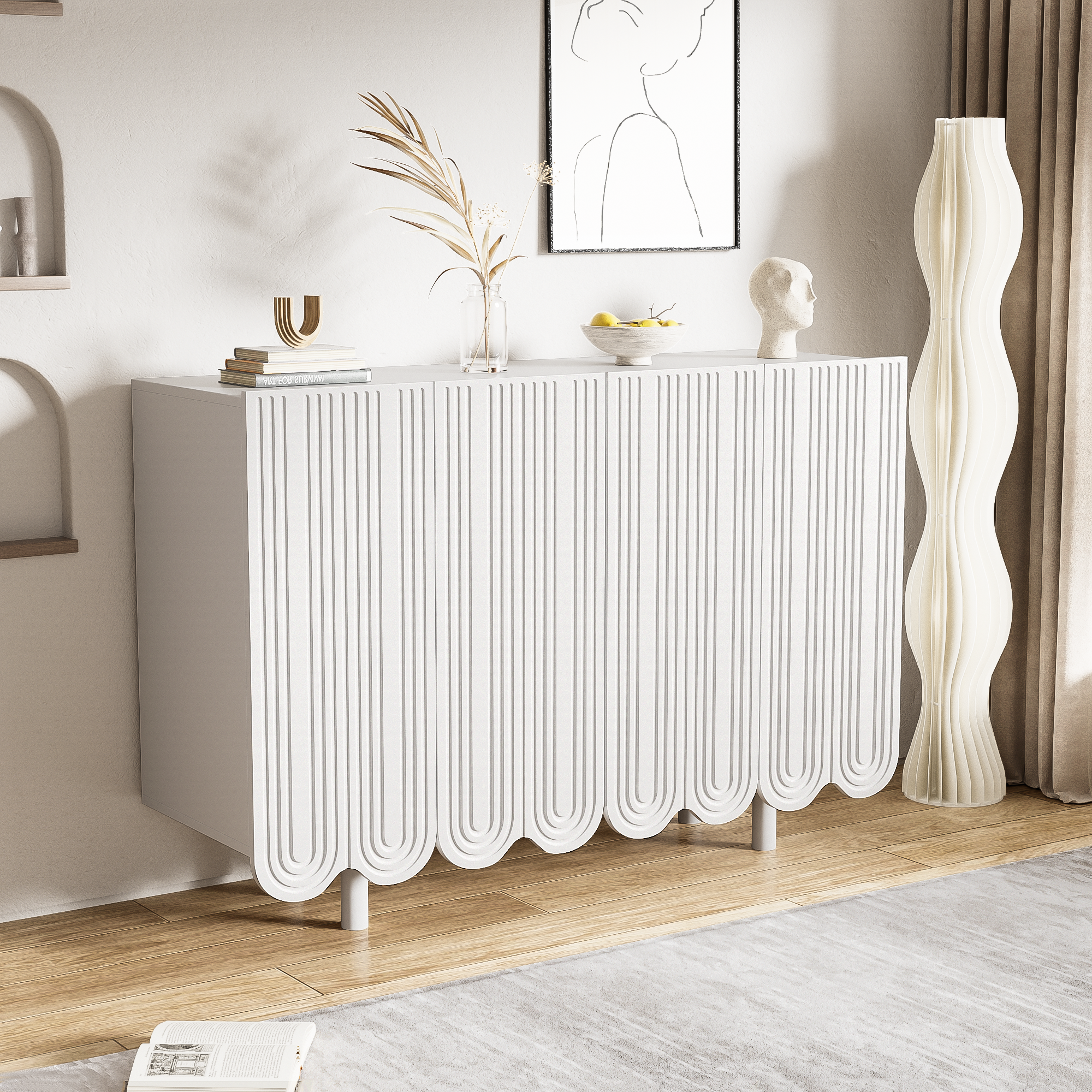 Logidon Dressoir Druppelvormig Ontwerp Met Gevormde Deuren Wit