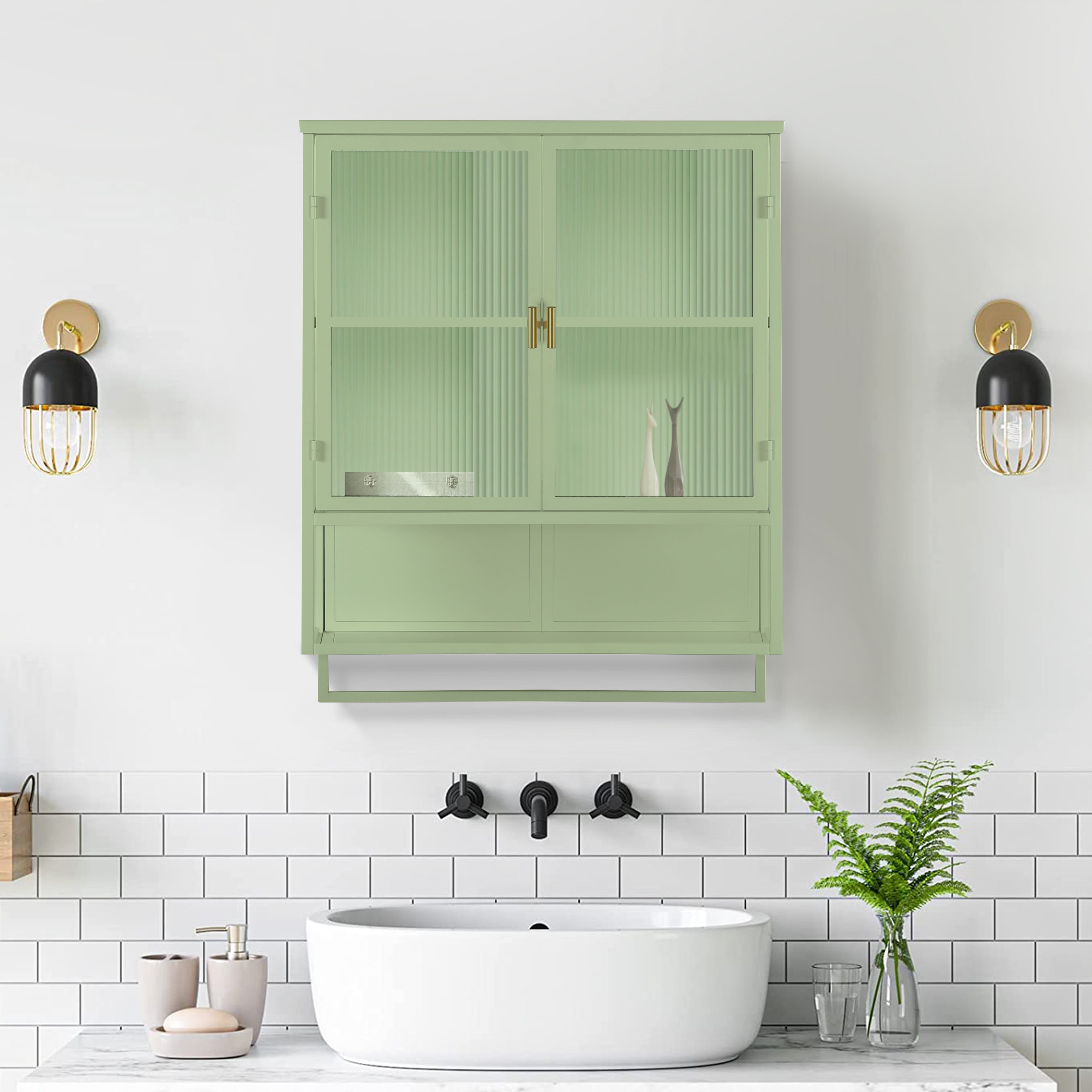 Logidon 60 cm glazen wandvitrinekast groen, tweedeurskast met planken