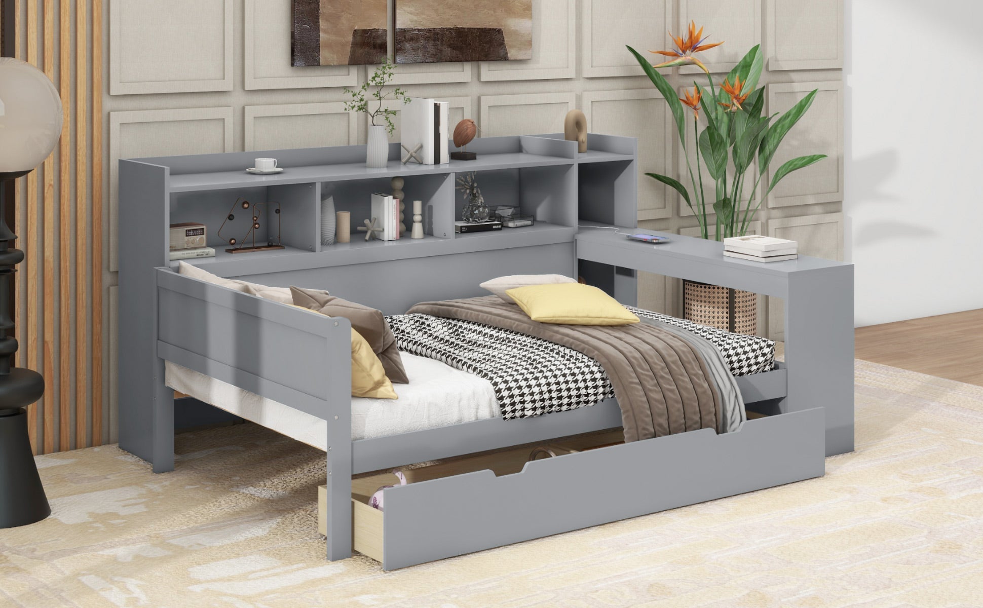 Logidon sofa bed 90x200 gray USB port 2 drawers