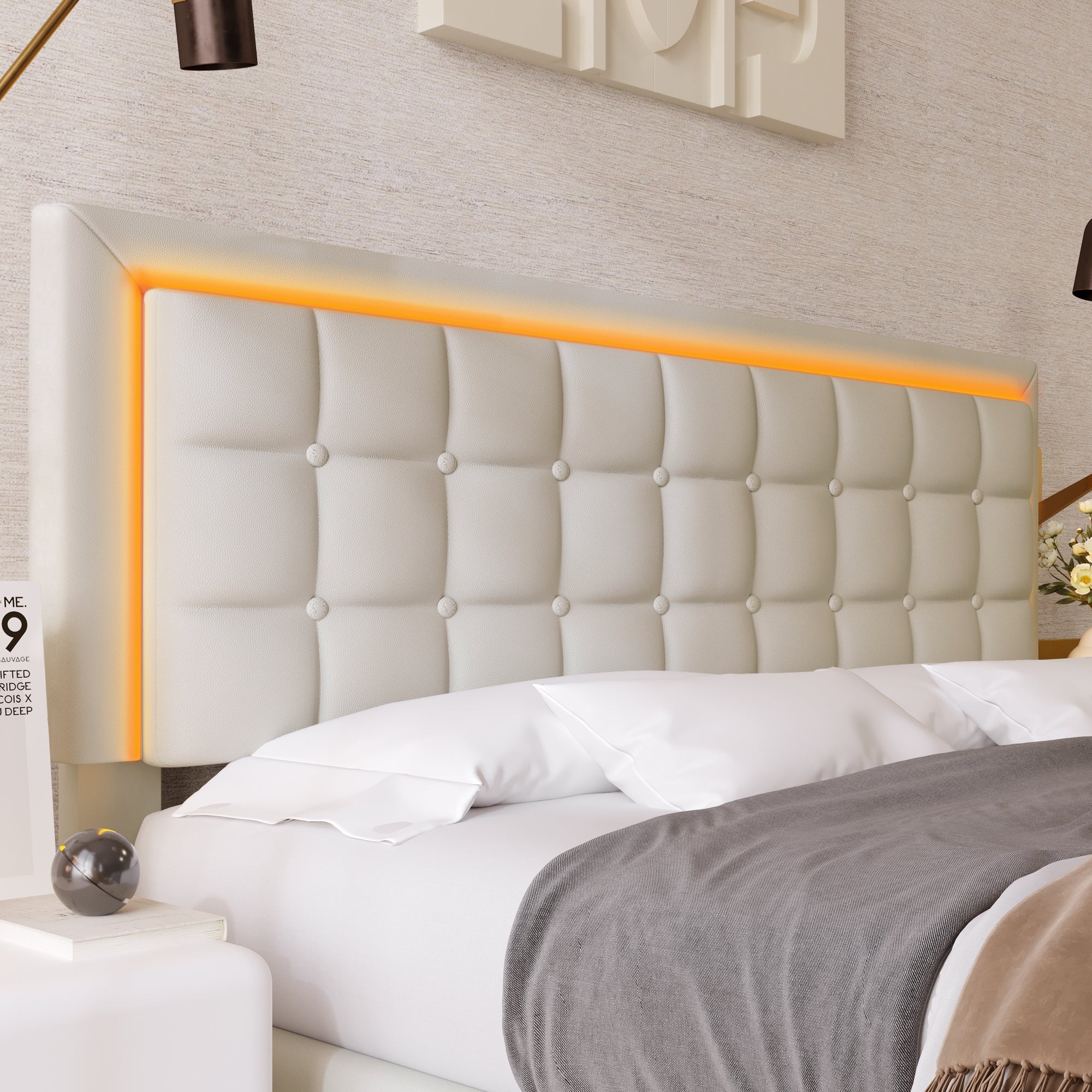 Logidon gestoffeerd bed met lattenbodem en opbergruimte wit 180x200 kunstleer