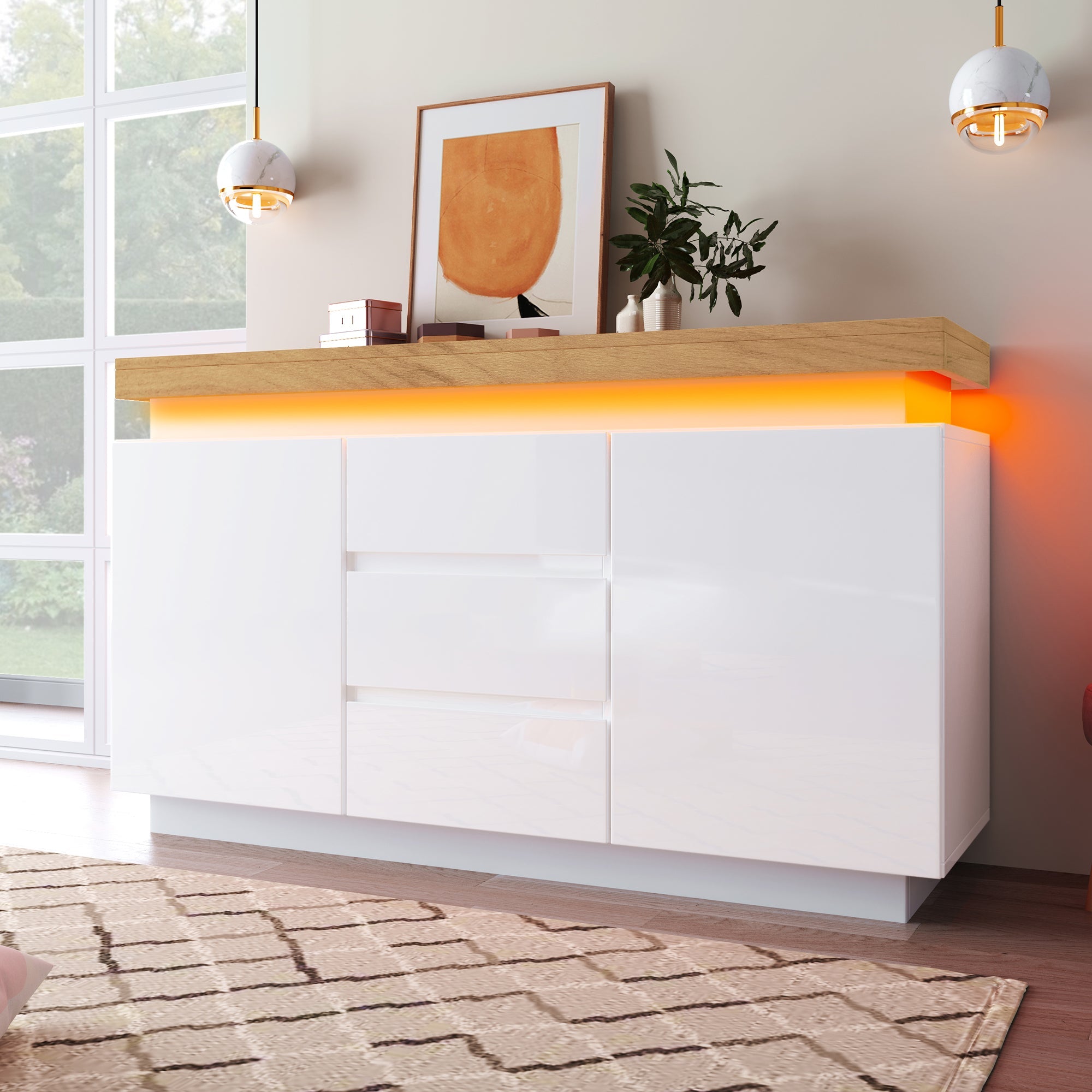 Logidon Wit Dressoir Met LED Verlichting 2 Deurs 3 Lades