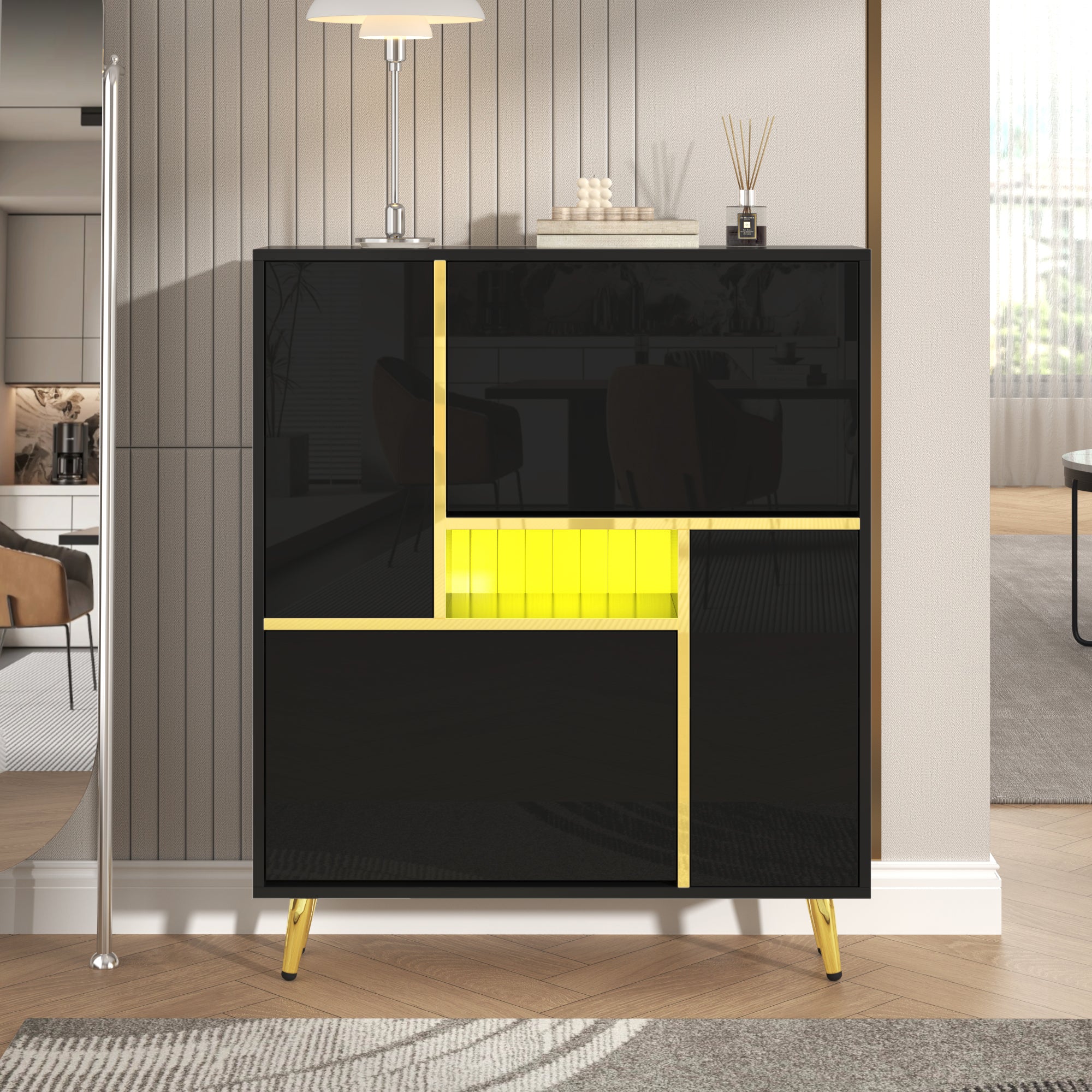Logidon Moderne Schoenenkast Zwart Hoogglans LED 80x25x96 cm