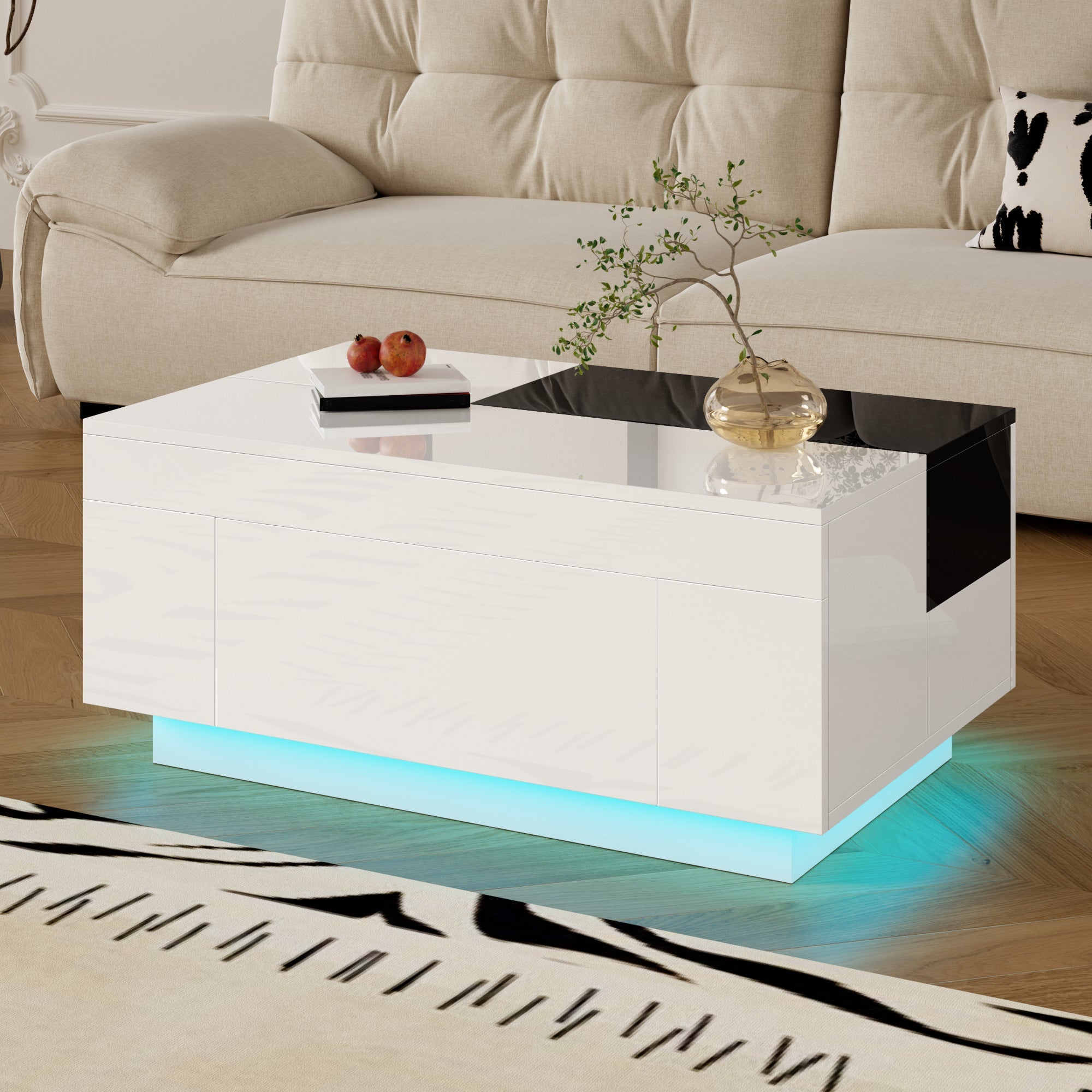 Logidon hoogglans salontafel met LED verlichting uitschuifbaar 80x50 wit