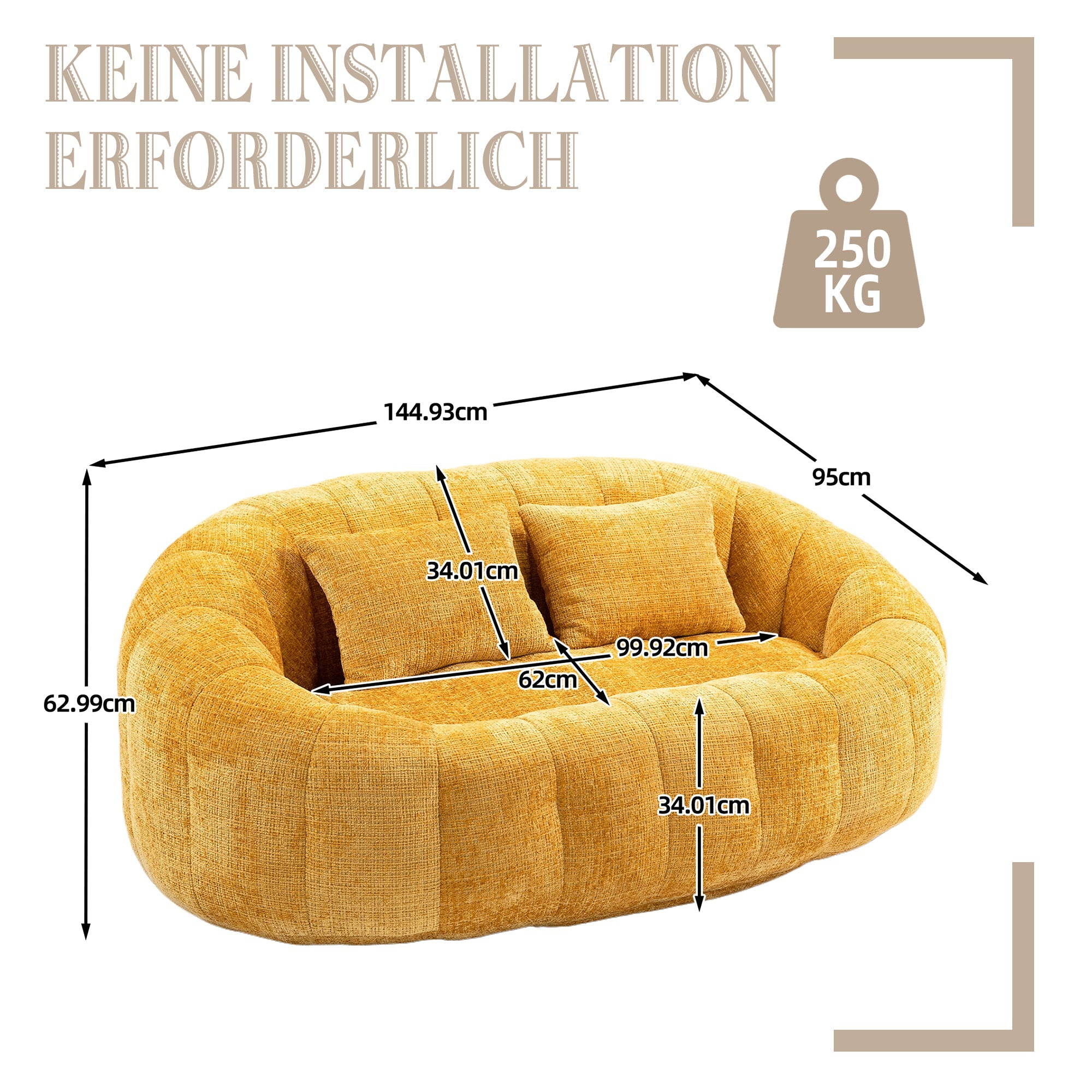 Logidon Zitzakbank Luxe Chenille Geel Ligstoel met hoge rugleuning