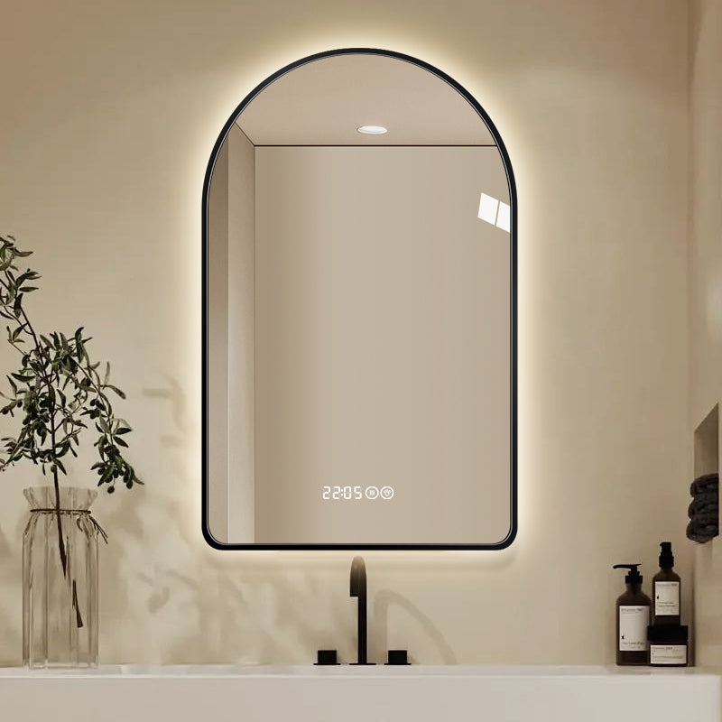 Logidon LED badkamerspiegel 70x120 cm gebogen tijd- en temperatuurweergave dimbaar