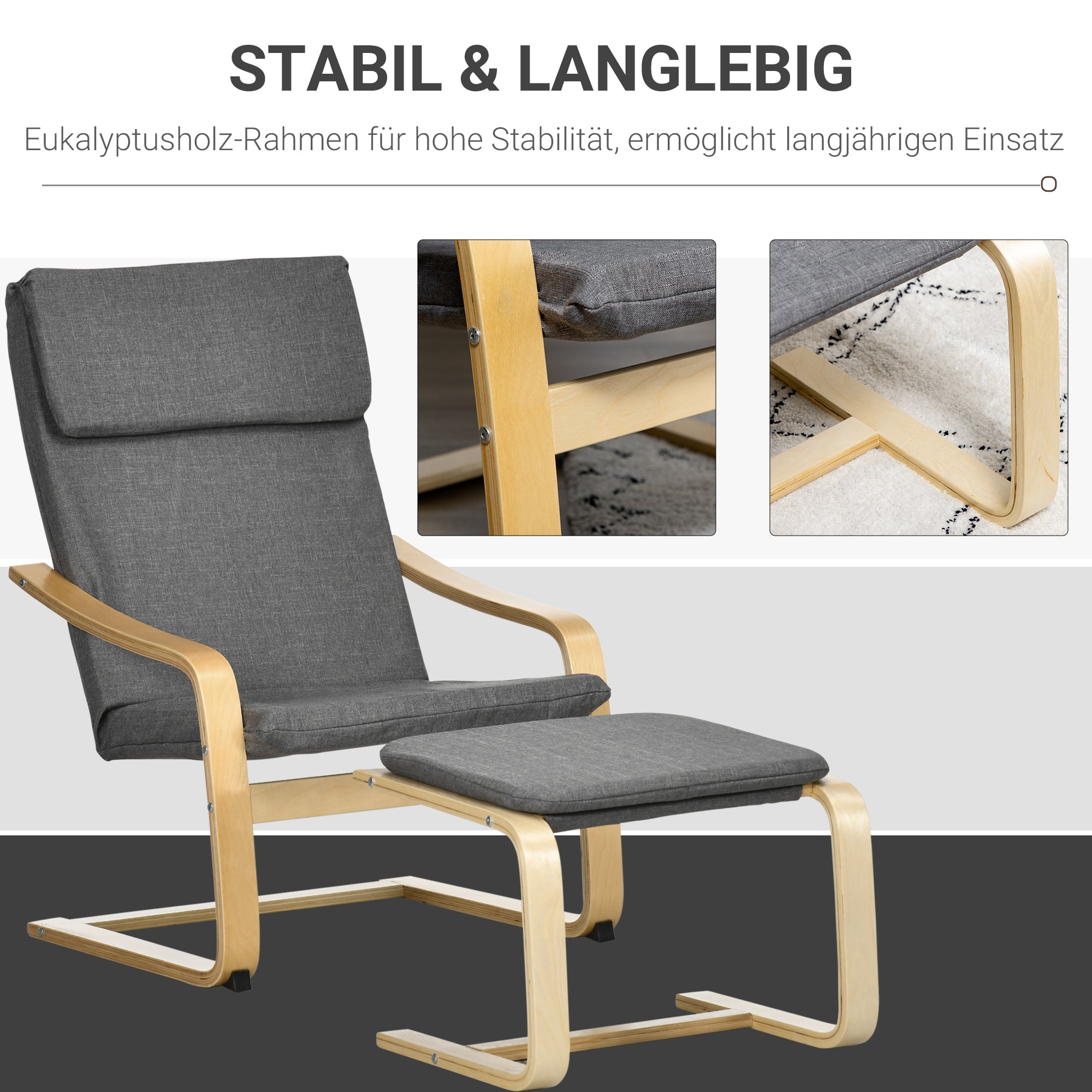 Logidon Relaxfauteuil Wing Chair Grijs met Voetenbank Linnenlook Stof