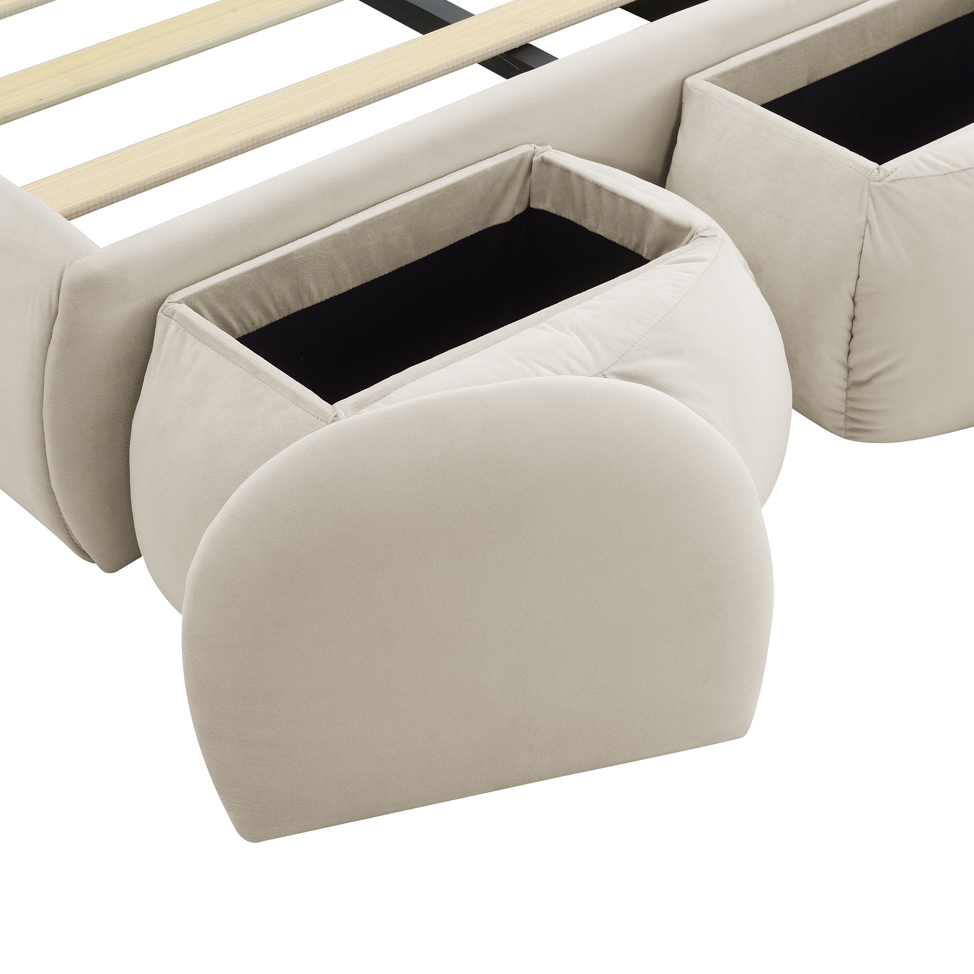 Logidon gestoffeerd bed 90x200 beige fluwelen opbergkruk met konijnenoren