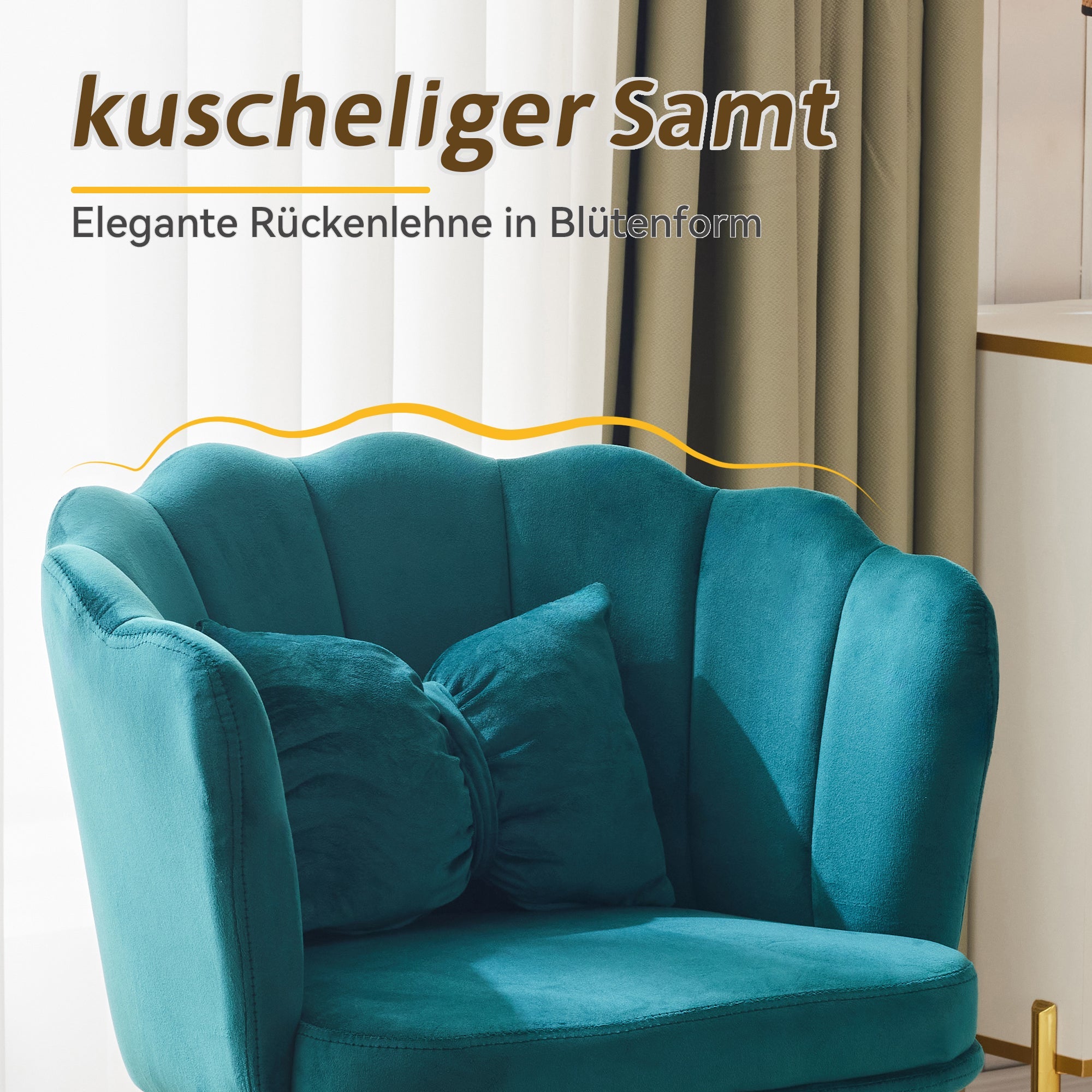 Logidon Set van 4 Fluwelen Stoelen Groen met Bladdesign en Gouden Poten
