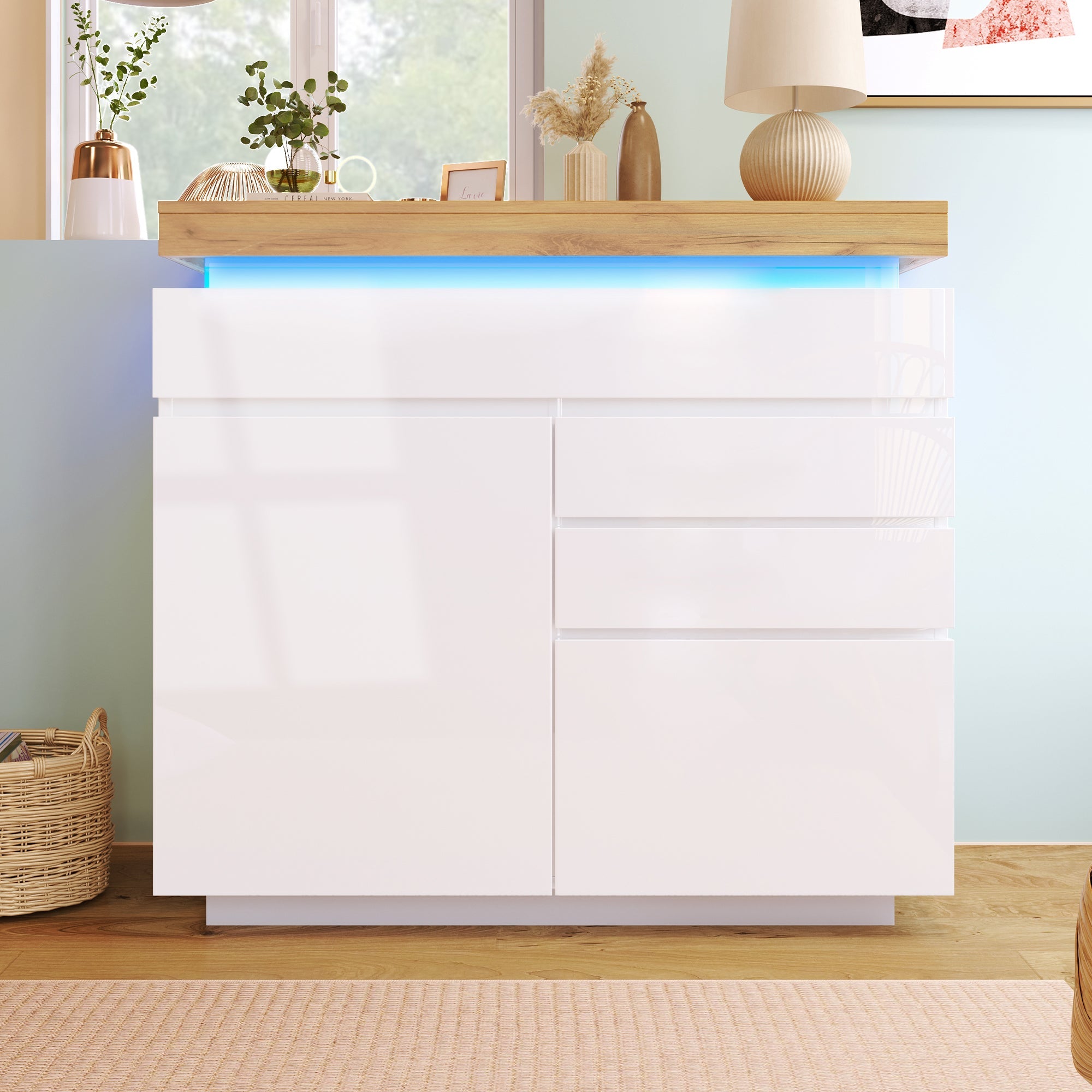 Logidon high gloss chest of drawers white LED lighting app control 2 doors