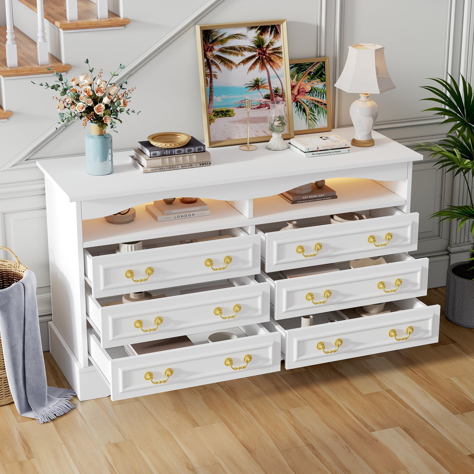 Logidon Dressoir 120x40x70 met LED-licht en halfopen opbergruimte Wit
