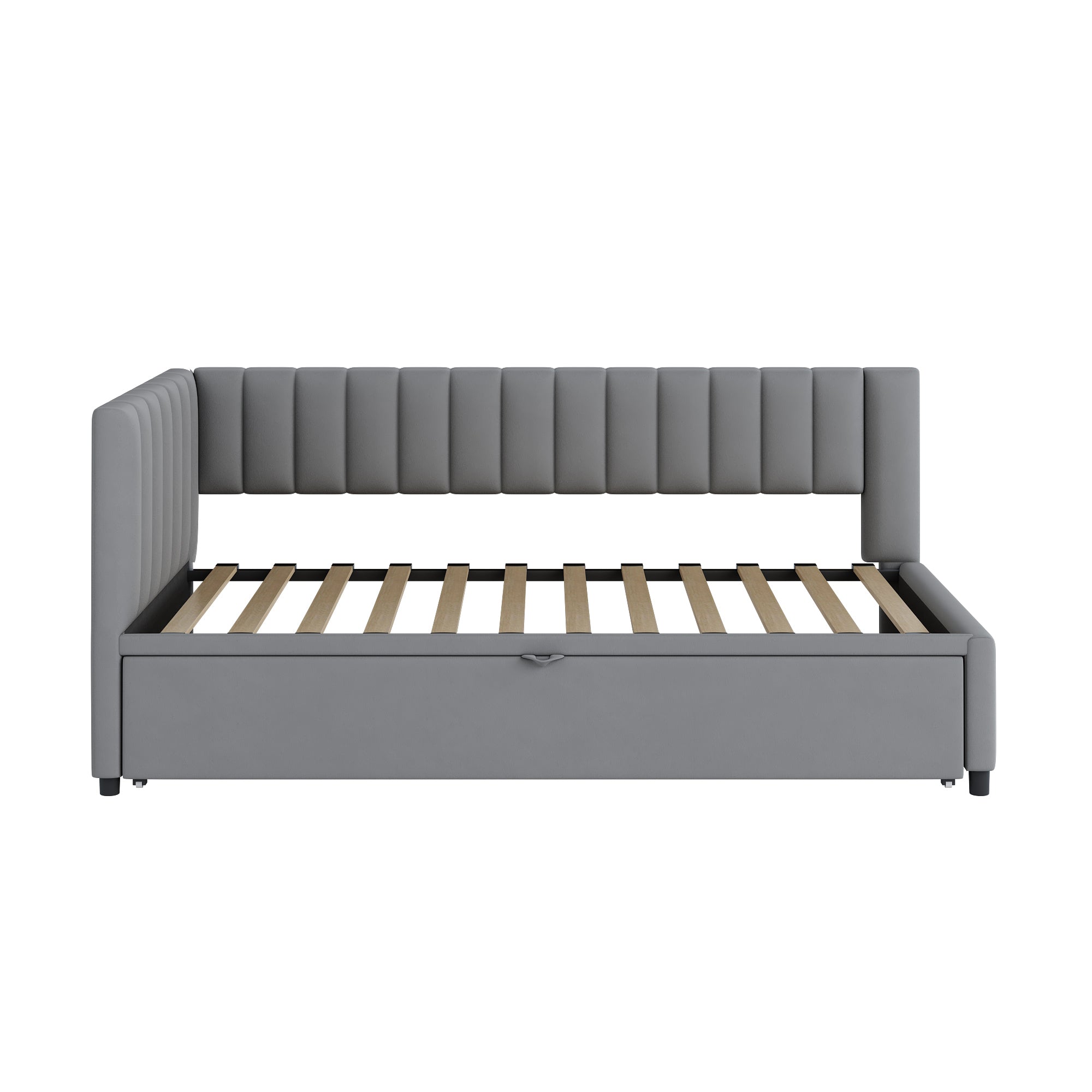 Logidon L-vorm slaapbank fluweelgrijs met onderschuifbed 90x200/180x200