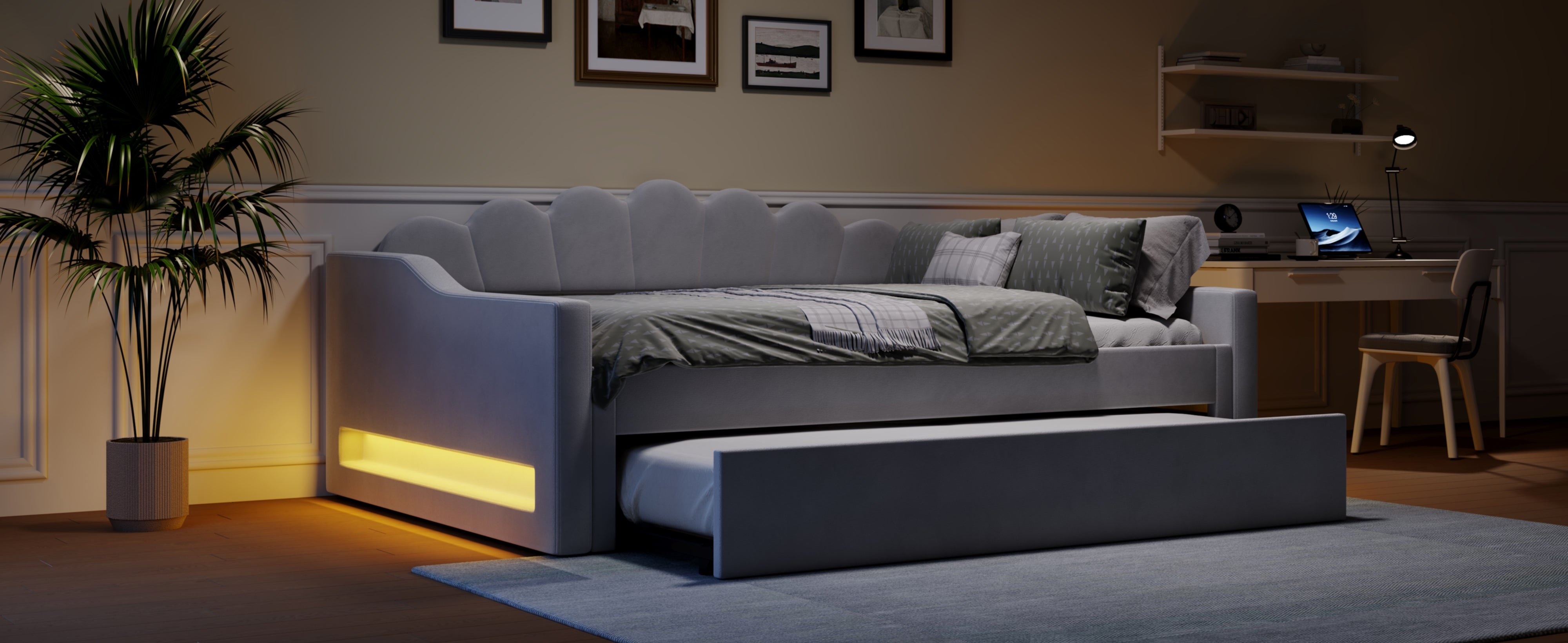 Logidon Gestoffeerd Dagbed 140x200 cm Grijs met LED-riem