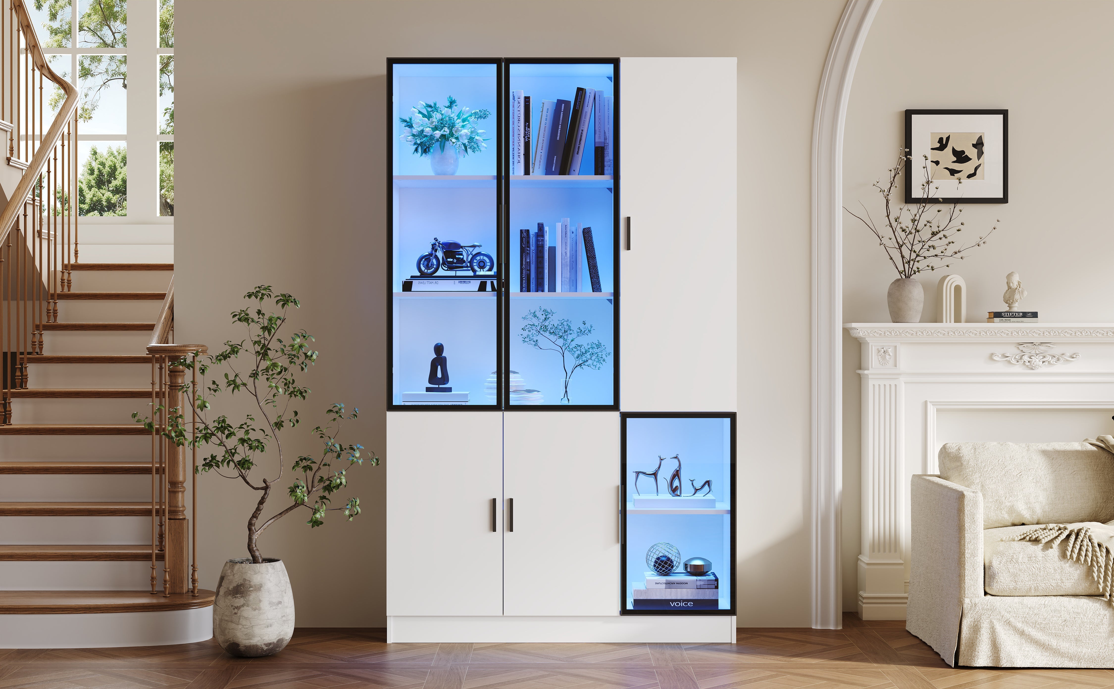 Logidon vitrinekast 120x35x200 cm wit met glazen deuren LED