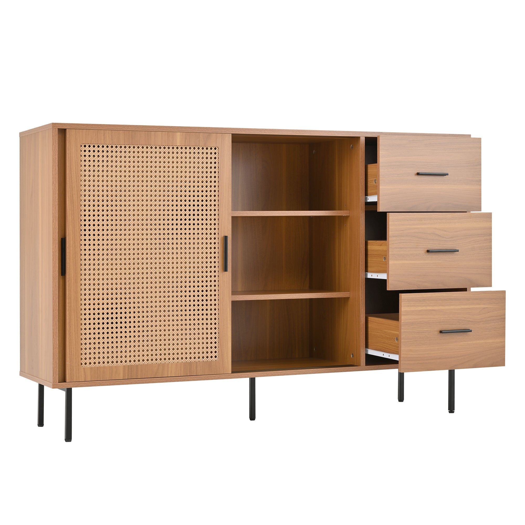 Logidon dressoir naturel 140x37x91cm met 2 schuifdeuren en 3 lades