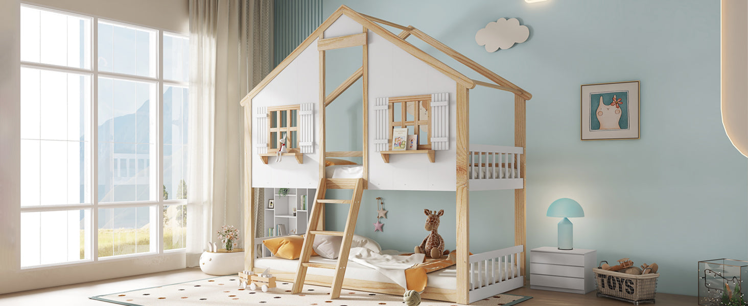 Logidon stapelbed 90x200 cm wit naturel met veiligheidsrailing