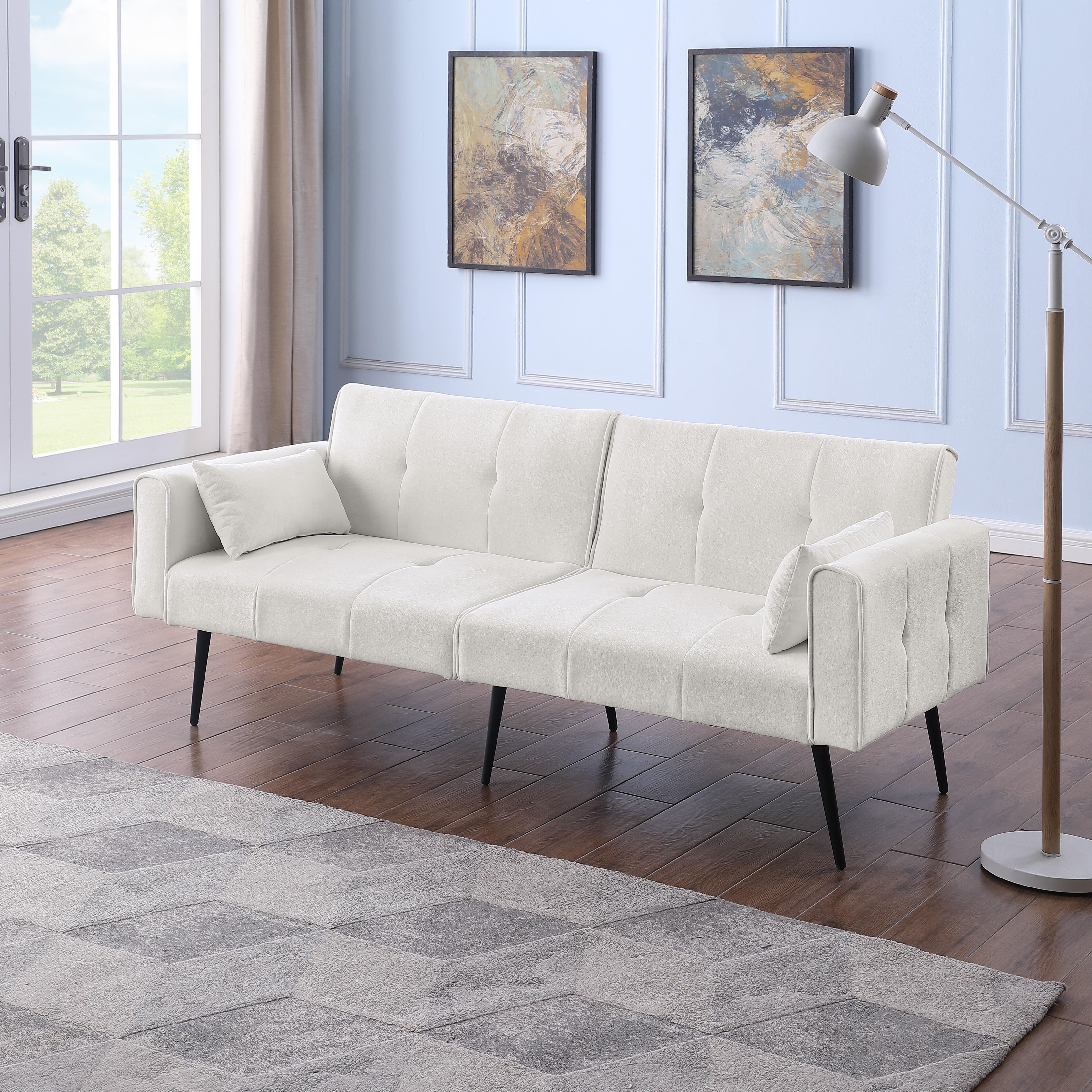 Logidon Futon slaapbank beige stof 175 cm lang 3-zits