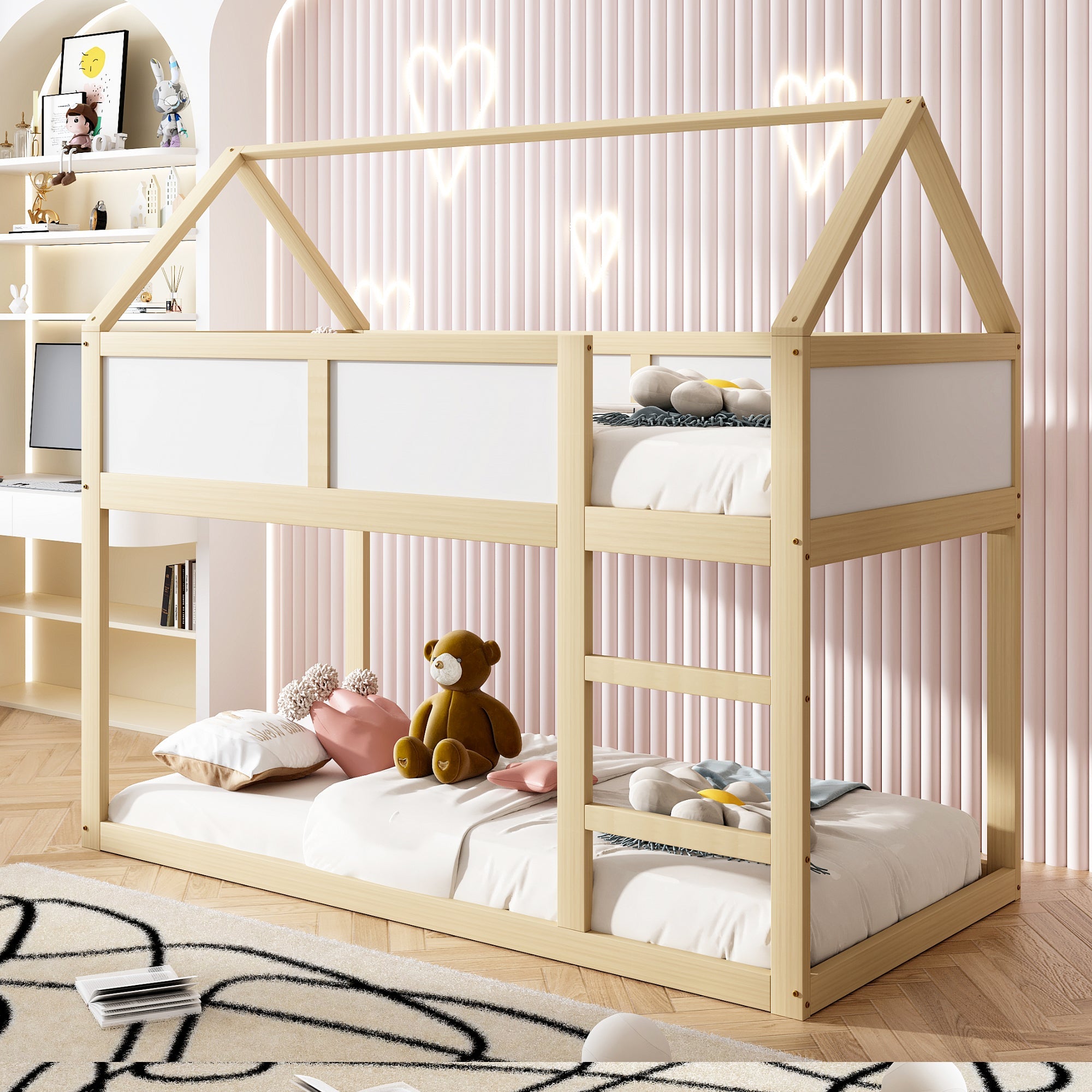 Logidon stapelbed kinderbed 90x200 cm lage hoogslaper met trap beige
