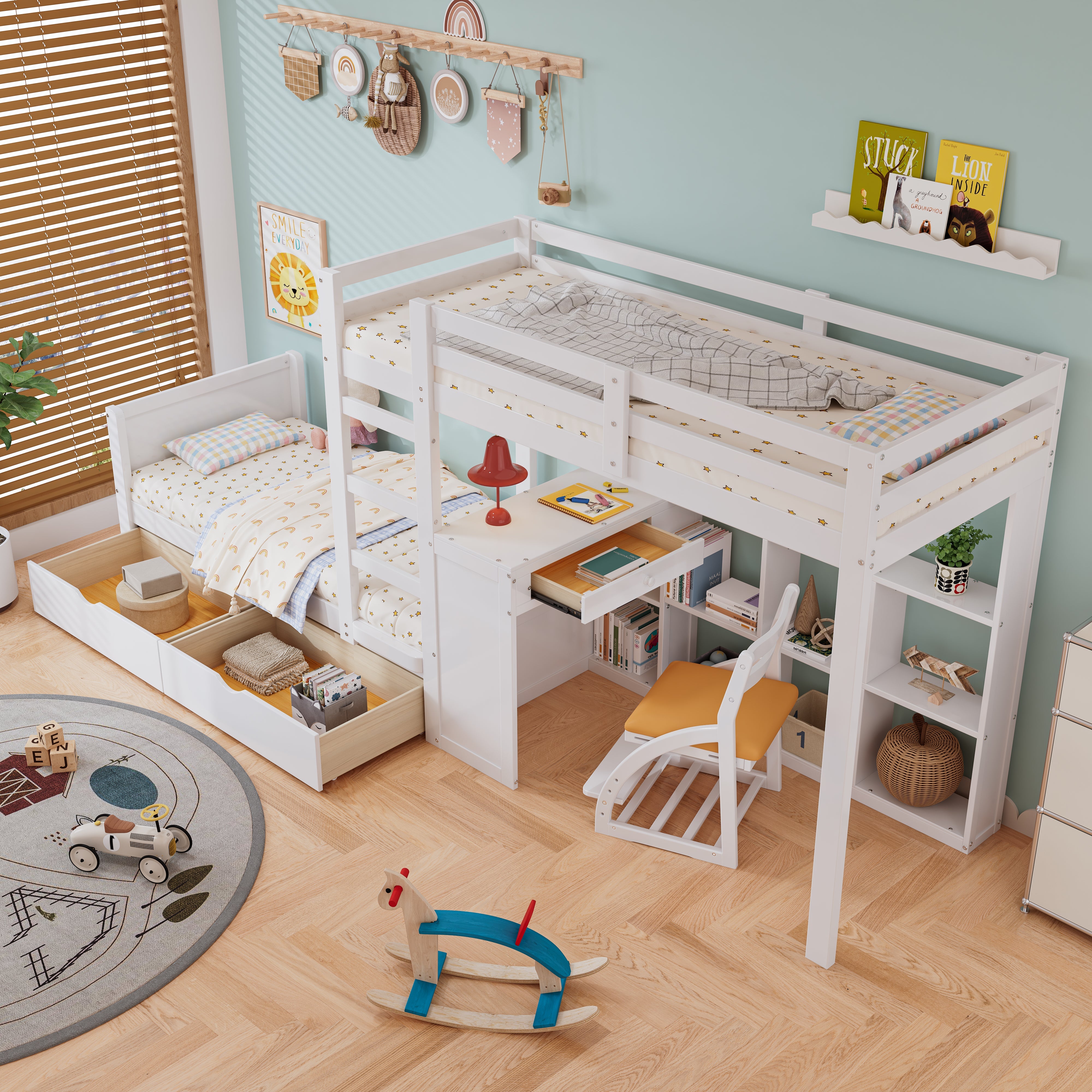 Logidon stapelbed 90x200 cm witte drietrapsladder met bureau