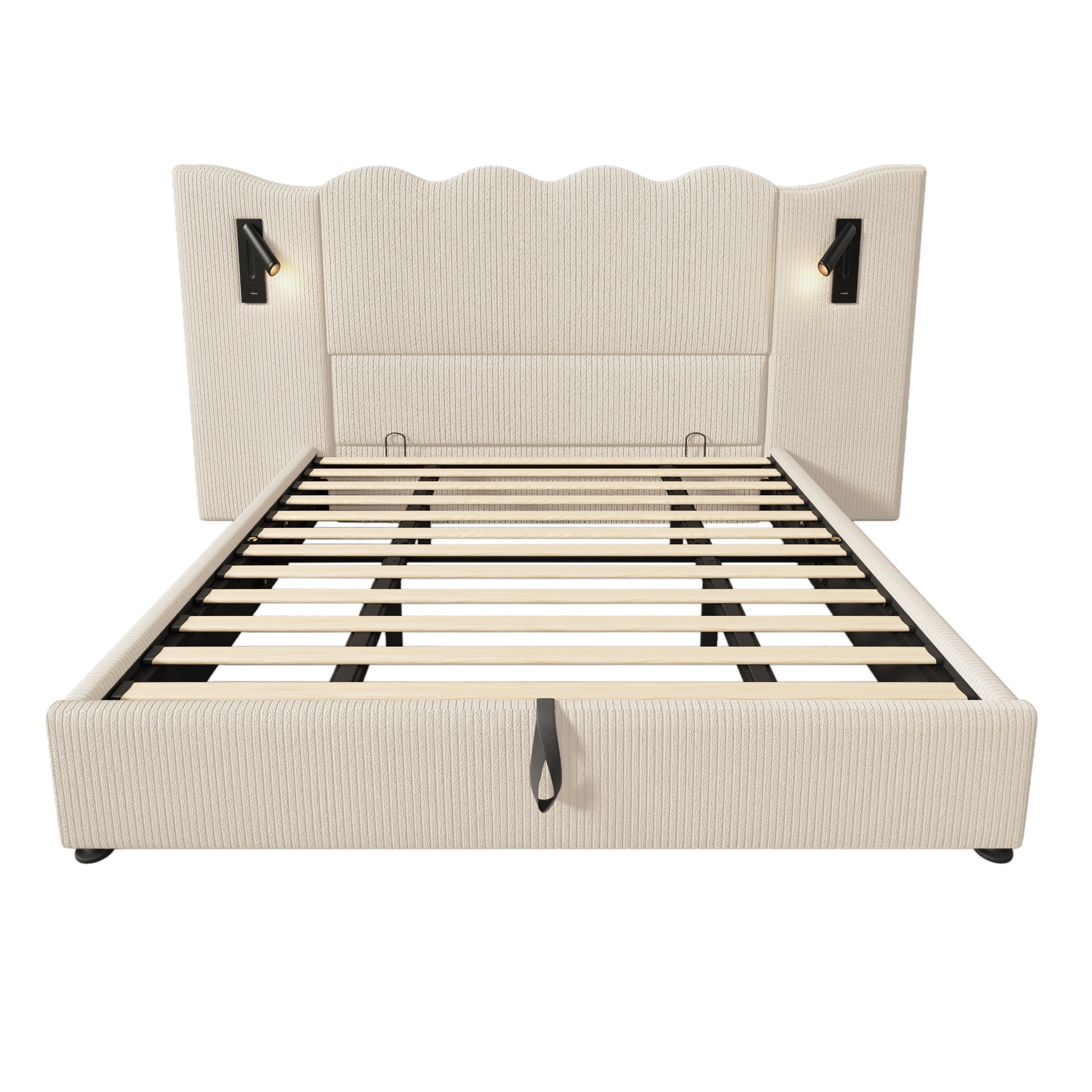 Logidon gestoffeerd bed tweepersoonsbed 180x200 beige-wit leeslamp USB-C opladen