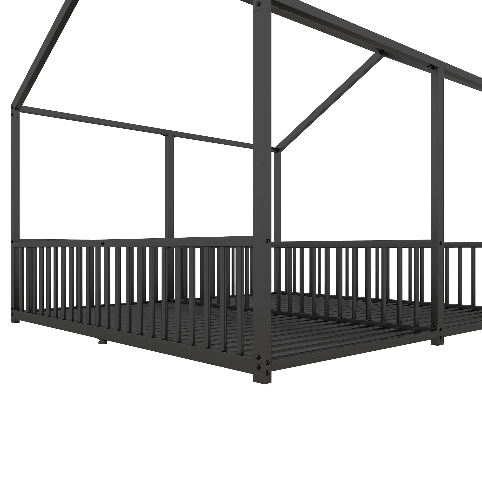 Logidon Metalen Bed Kinderbed 90x200 cm Zwart met Reling