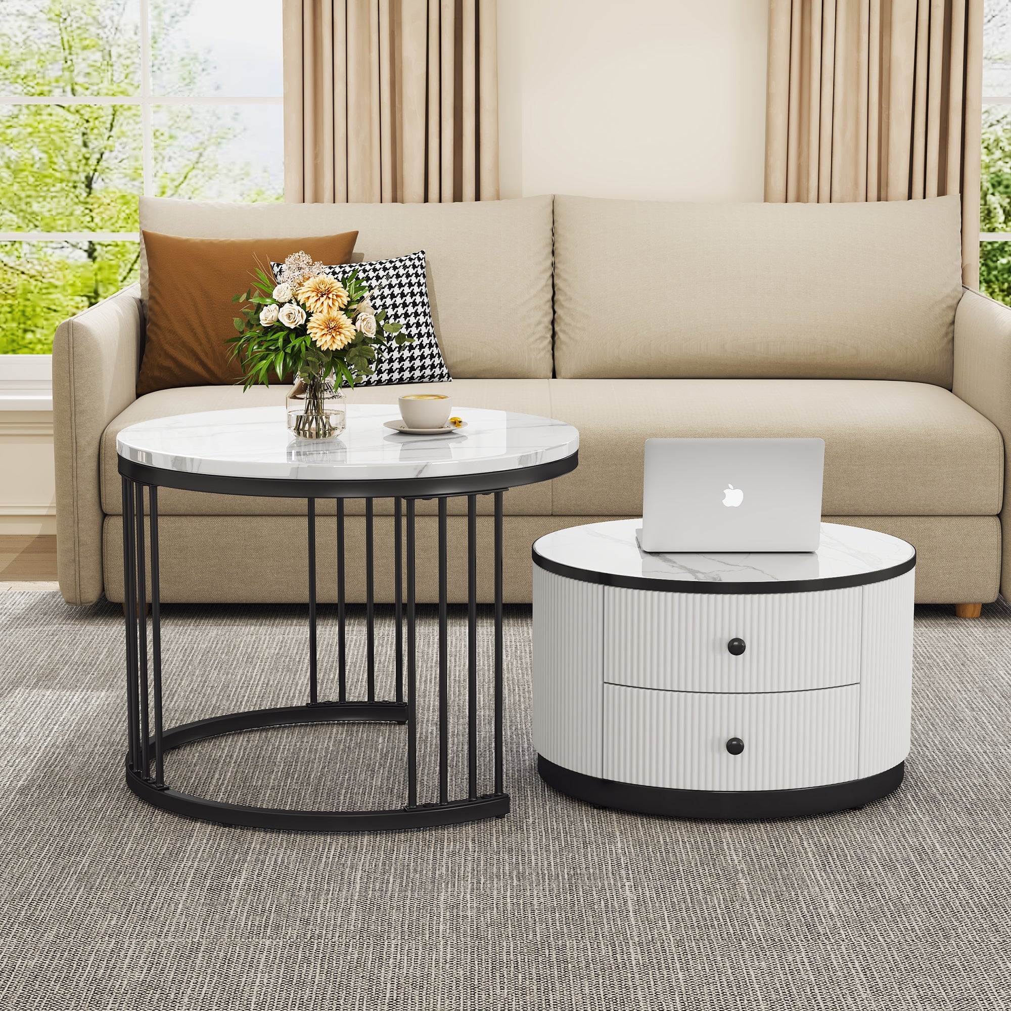 Logidon Elegante salontafelset in nestvorm wit 60x60 en 50x50