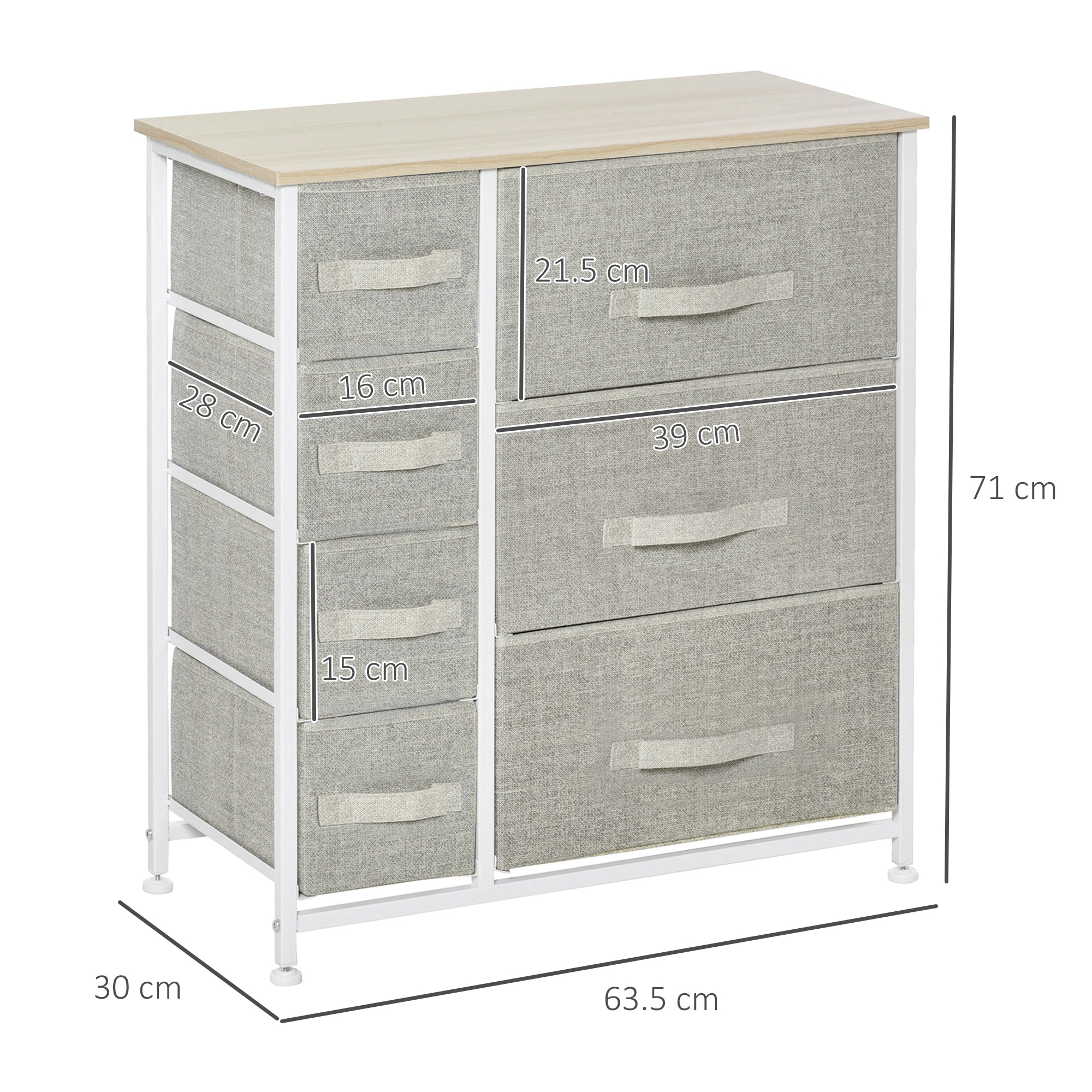 Logidon ladekast 7 stoffen lades lichtgrijs 63,5x30x71 cm