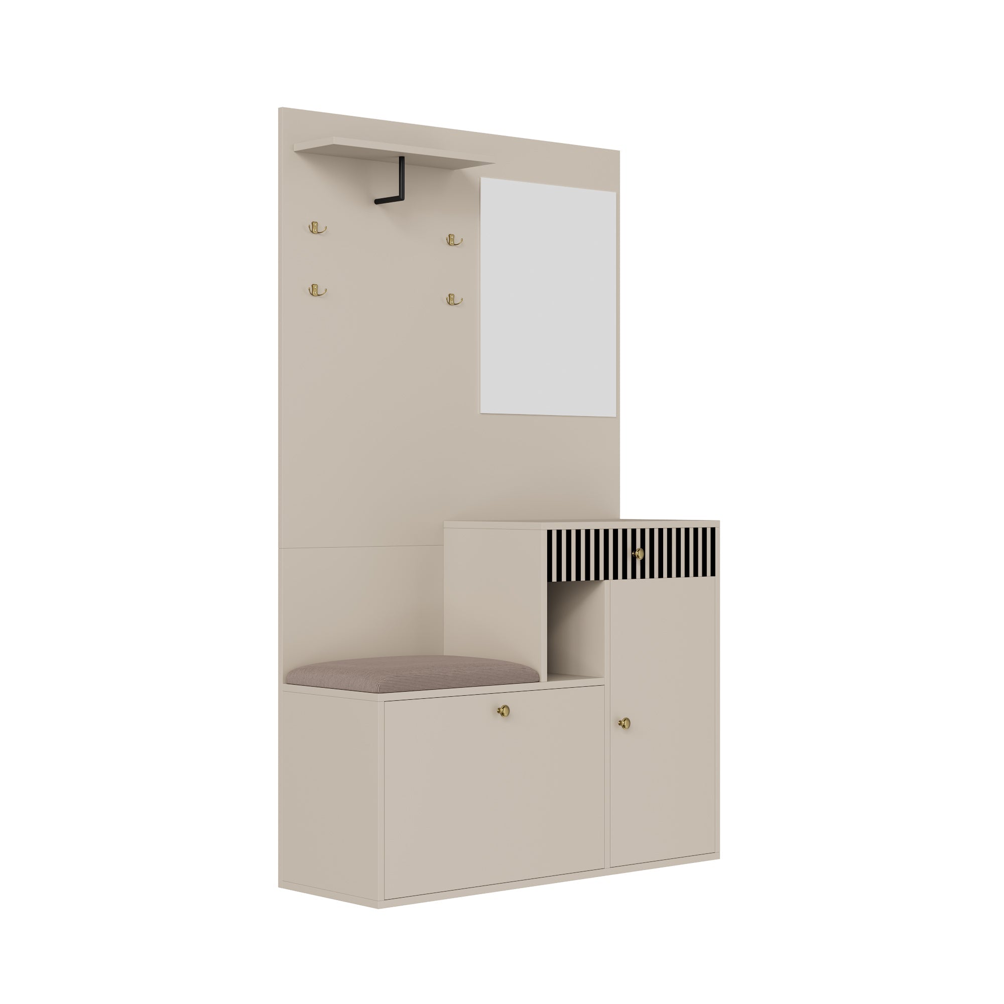 Logidon kledingkastset beige met spiegel en zitkussen 110x185x37 cm