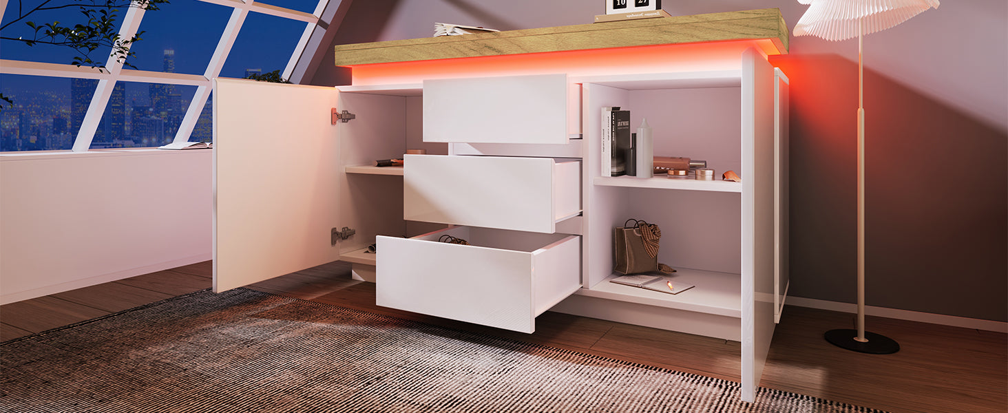 Logidon Wit Dressoir Met LED Verlichting 2 Deurs 3 Lades