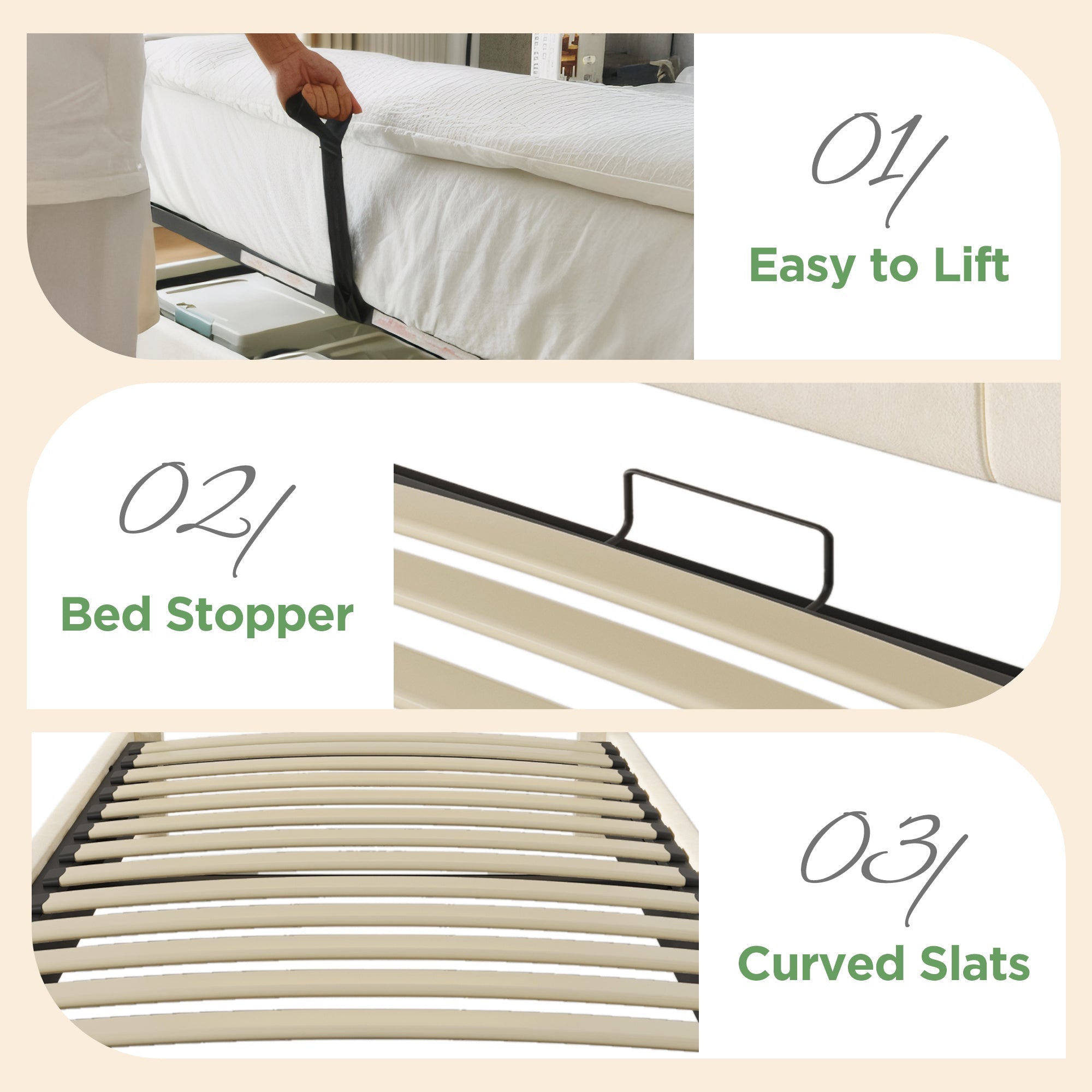 Logidon gestoffeerd bed 90x200 cm beige fluweel met opbergruimte hoofdbord, LED