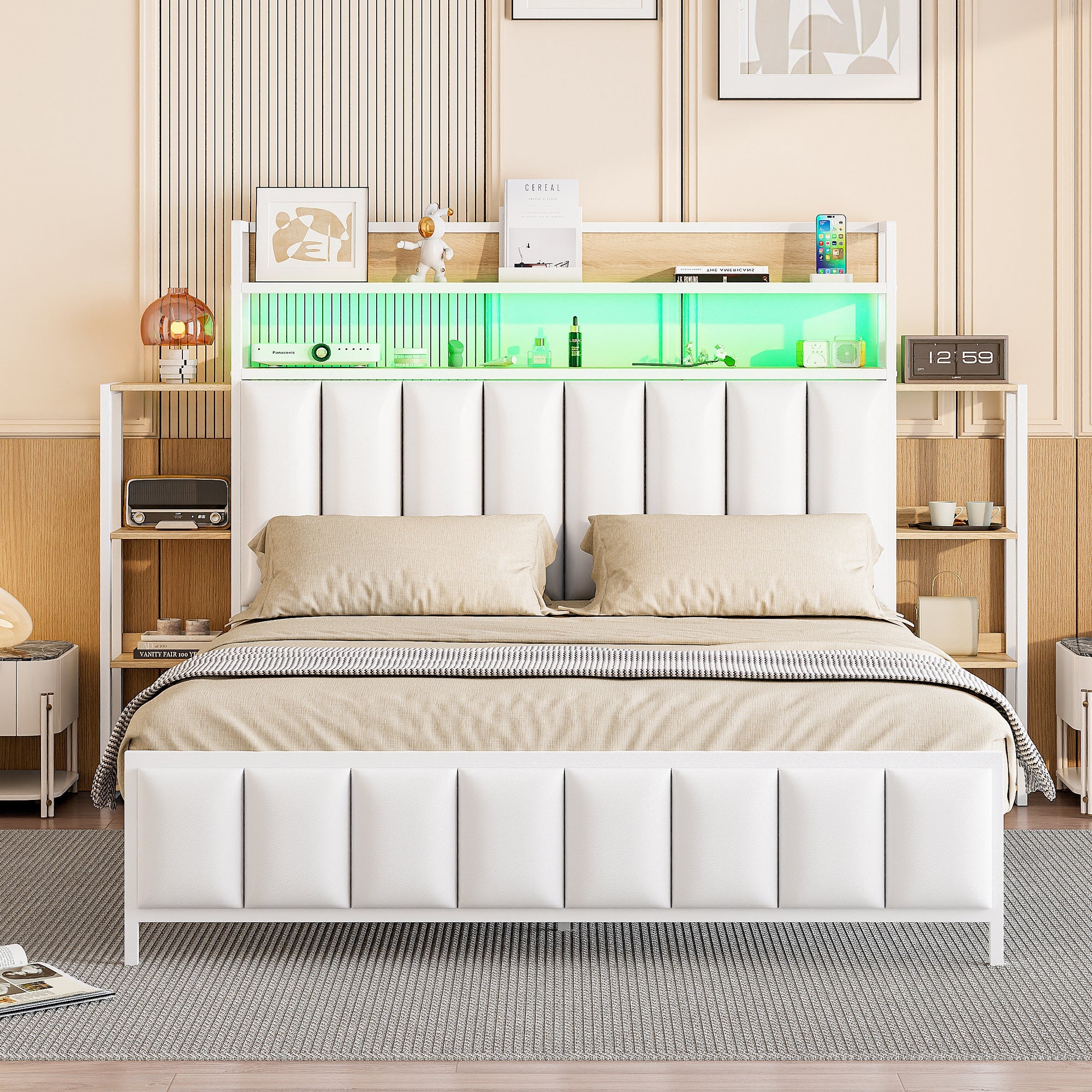 Logidon gestoffeerd bed 160x200 cm wit kunstleer met LED-verlichting